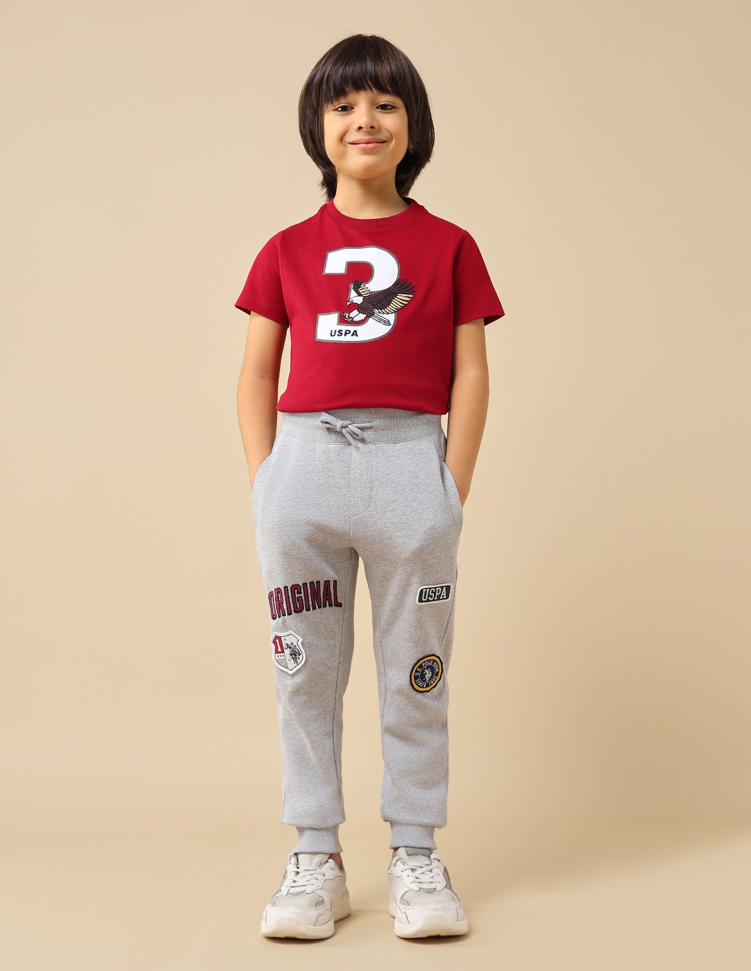 Boys Brand Appliqued Regular Fit Joggers Light Grey - U.S. POLO ASSN. | Large