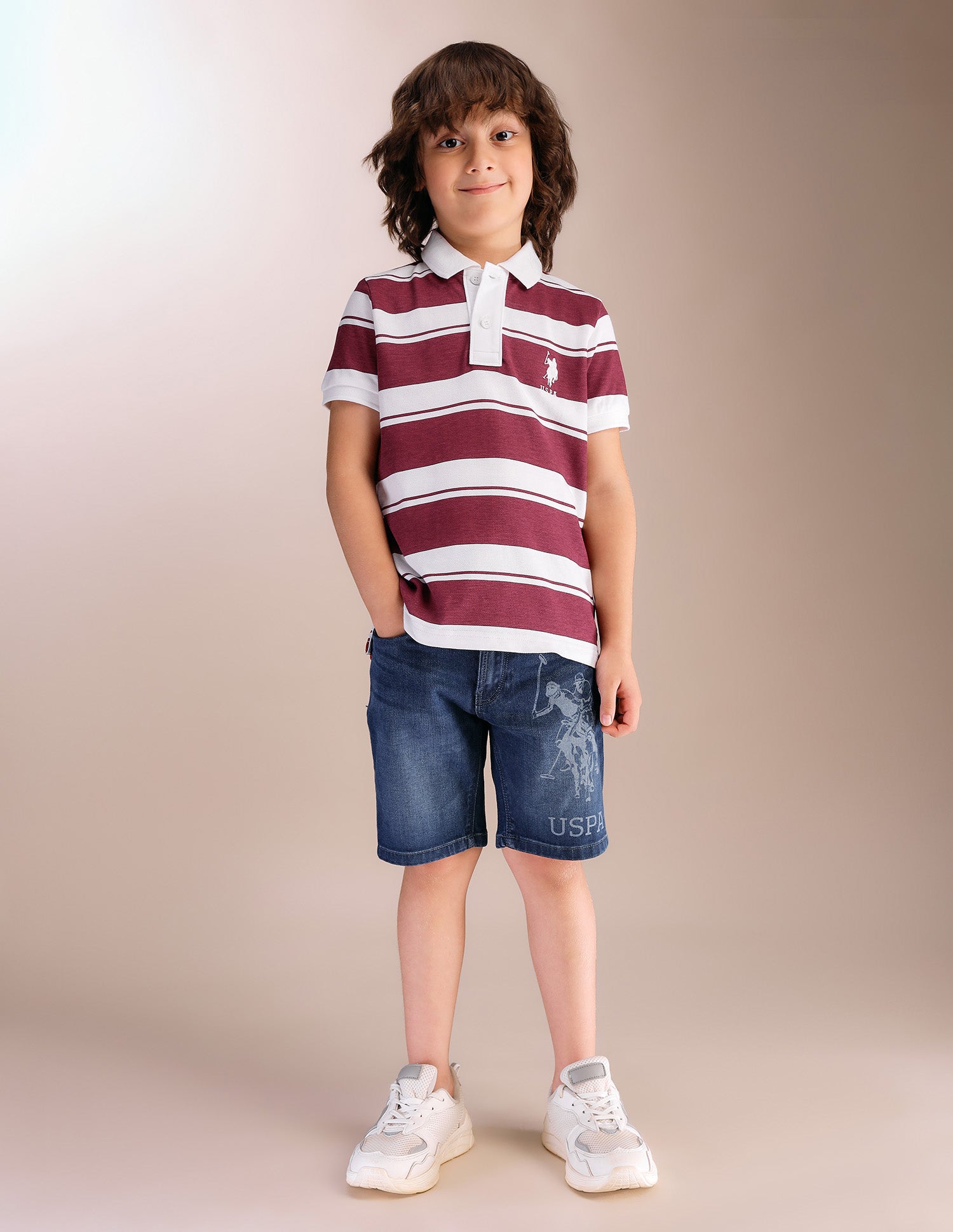 Boys Horizontal Striped Pure Cotton Polo Shirt Red - U.S. POLO ASSN. | Large