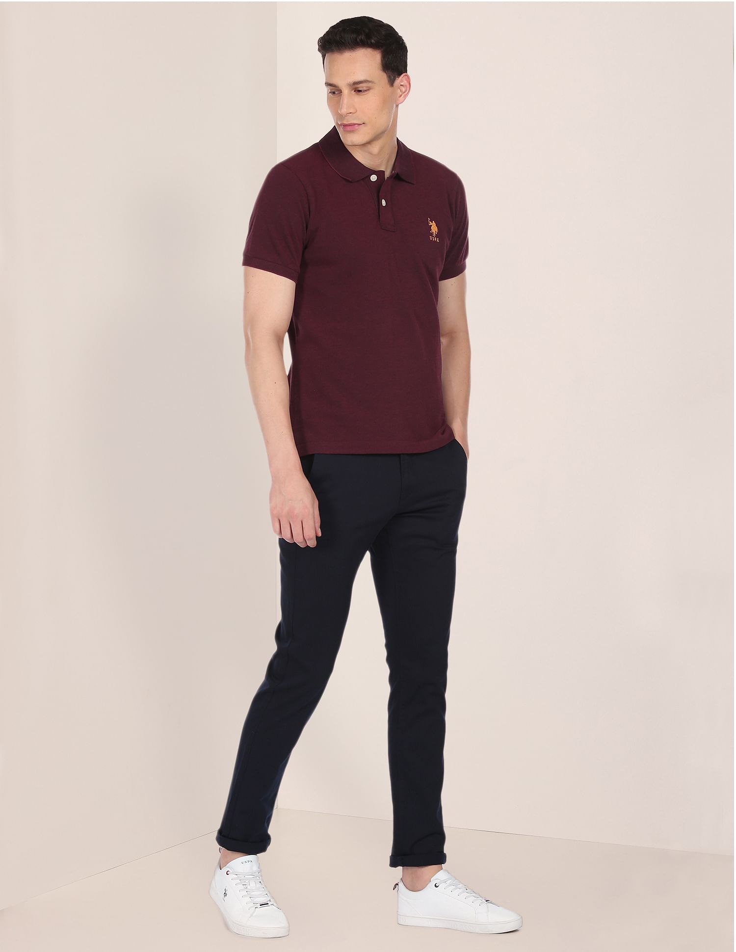 Pure Cotton Solid Polo Shirt Maroon - U.S. Polo Assn. India | Large