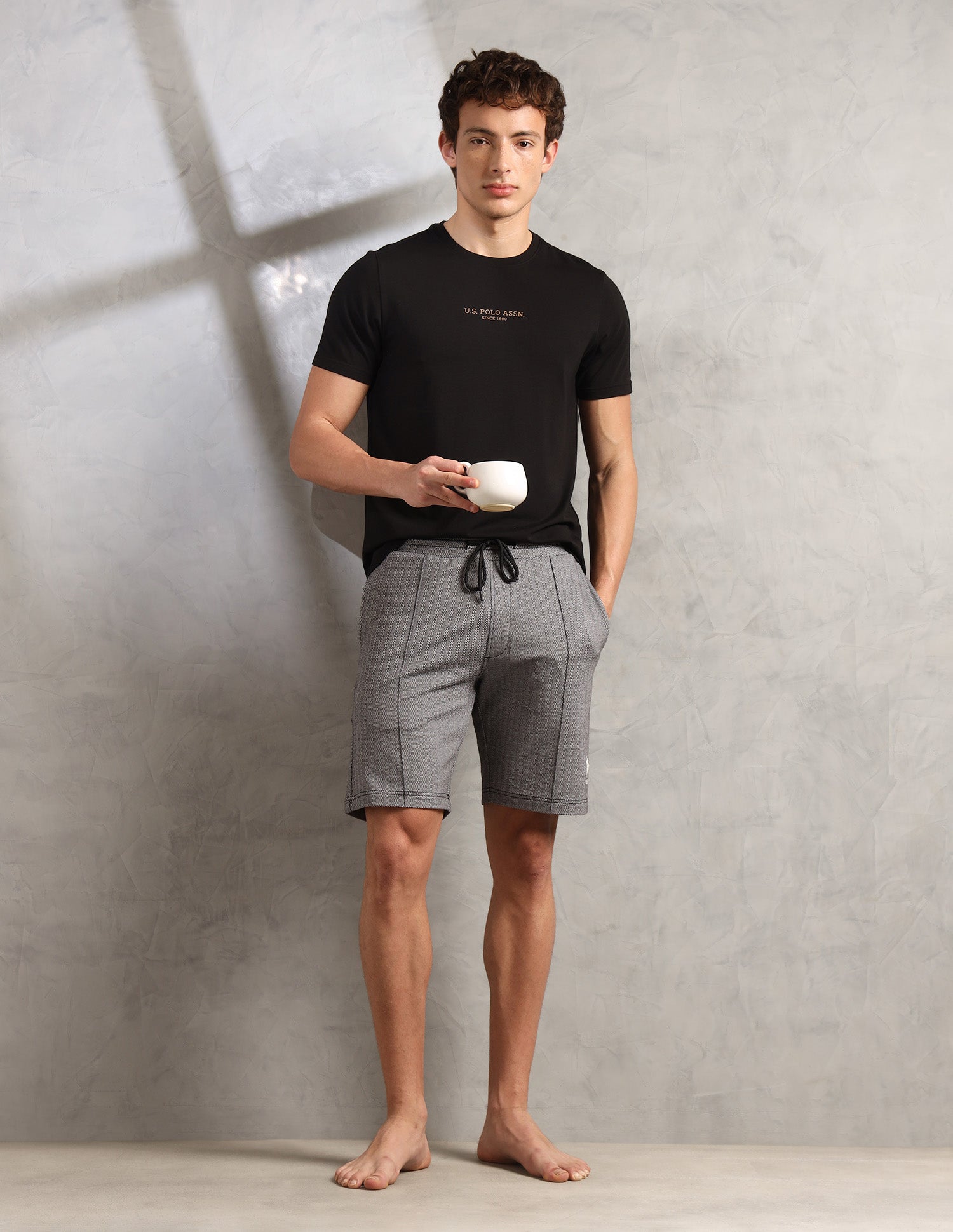 Chevron Slim Fit PS004-PL Lounge Shorts - Pack of 1 Black - U.S. Polo Assn. India | Large