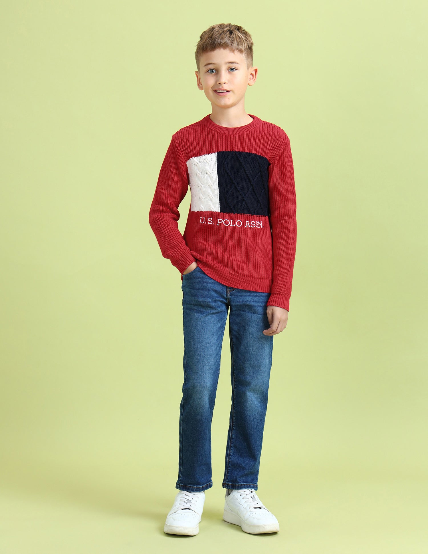 Boys Printed Regular Fit Sweater True Red - U.S. POLO ASSN. | Large