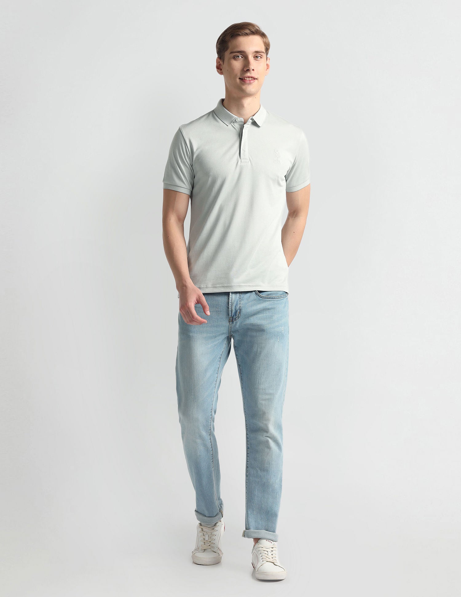 Ribbed Collar Solid Polo Shirt Grey - U.S. Polo Assn. India | Large