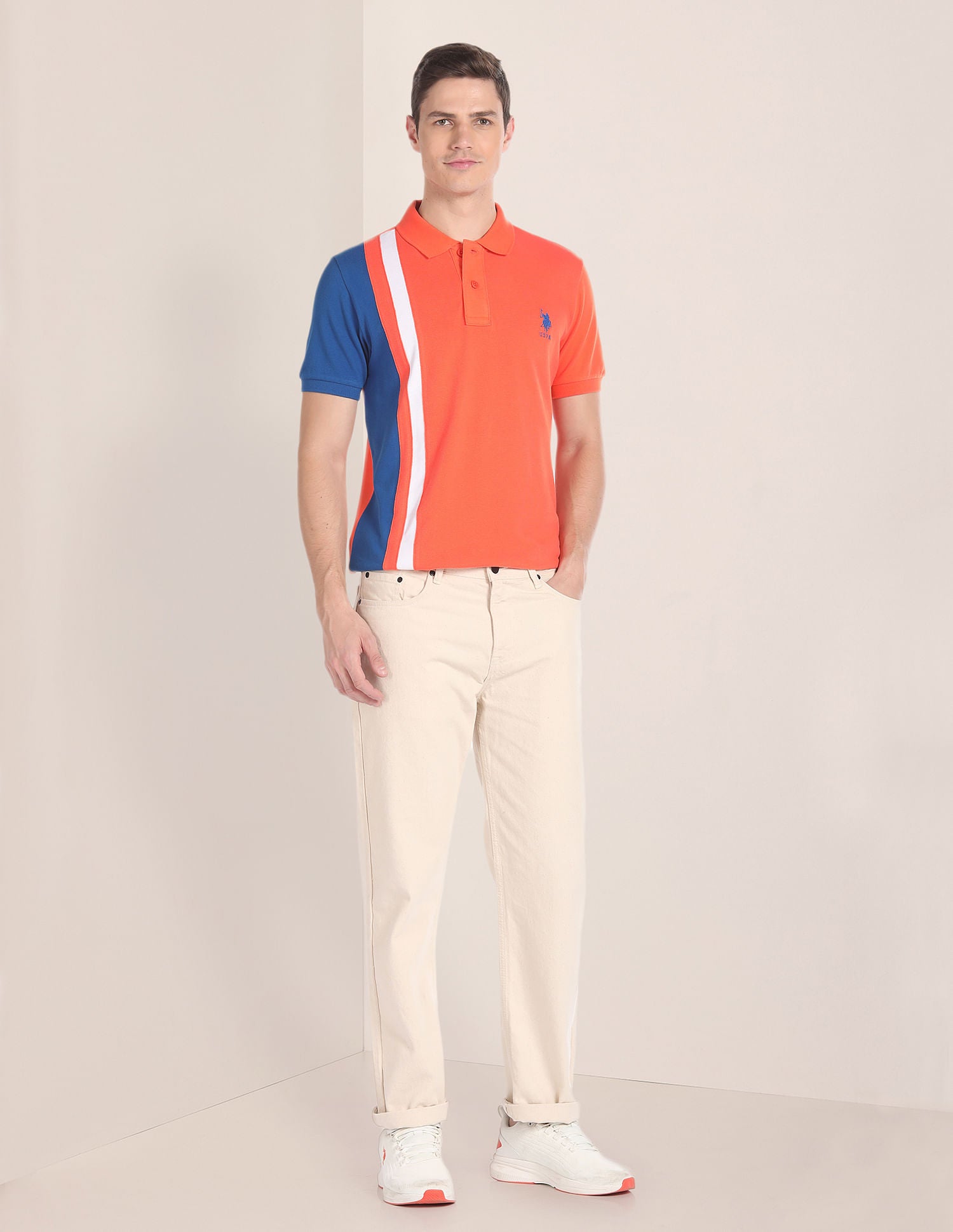 Colour Block Cotton Polo Shirt Orange - U.S. Polo Assn. India | Large