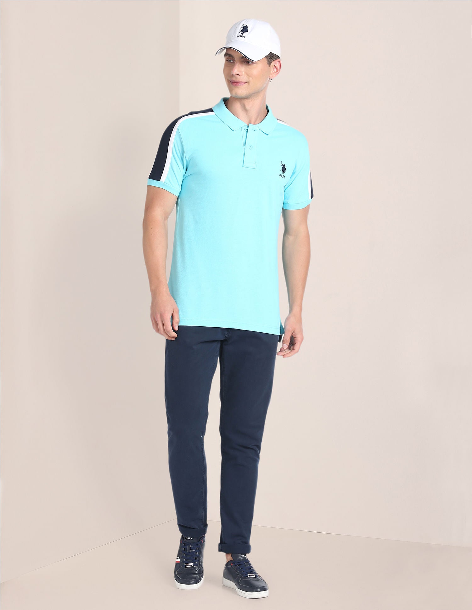 Colour Block Slim Fit Polo Shirt Turquoise - U.S. Polo Assn. India | Large