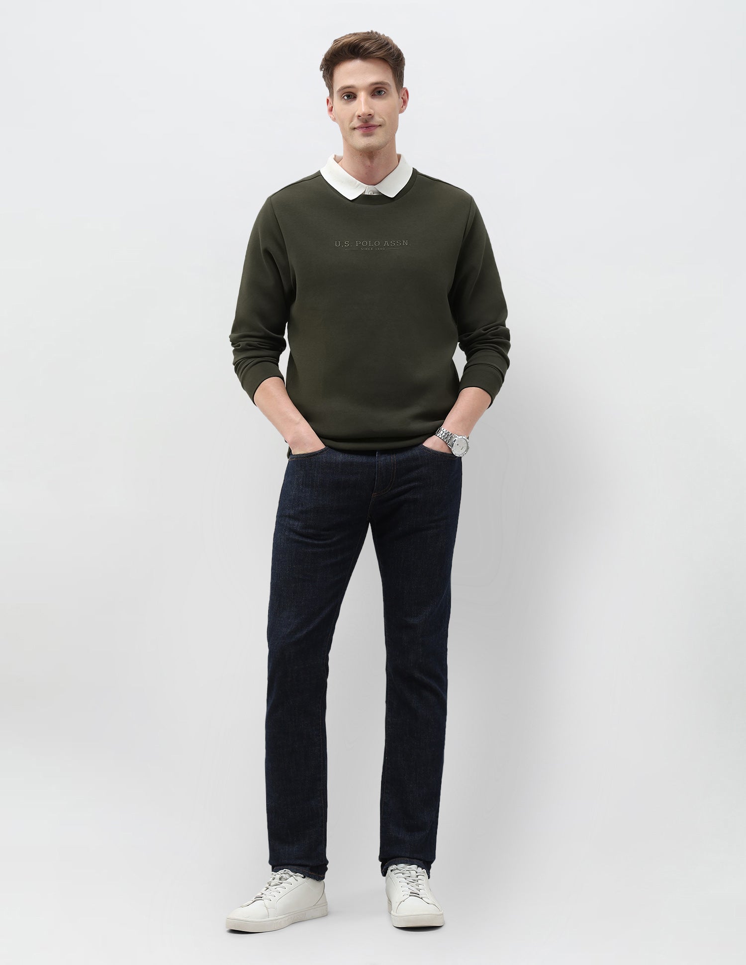 Solid Regular Fit Sweatshirt Olive - U.S. POLO ASSN. | Large