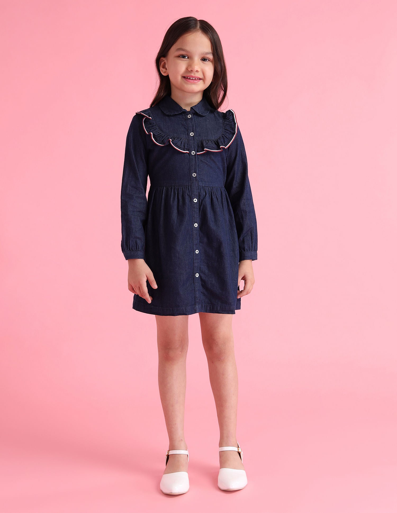 Girls Solid A-Line Dress Blue - U.S. POLO ASSN. | Large