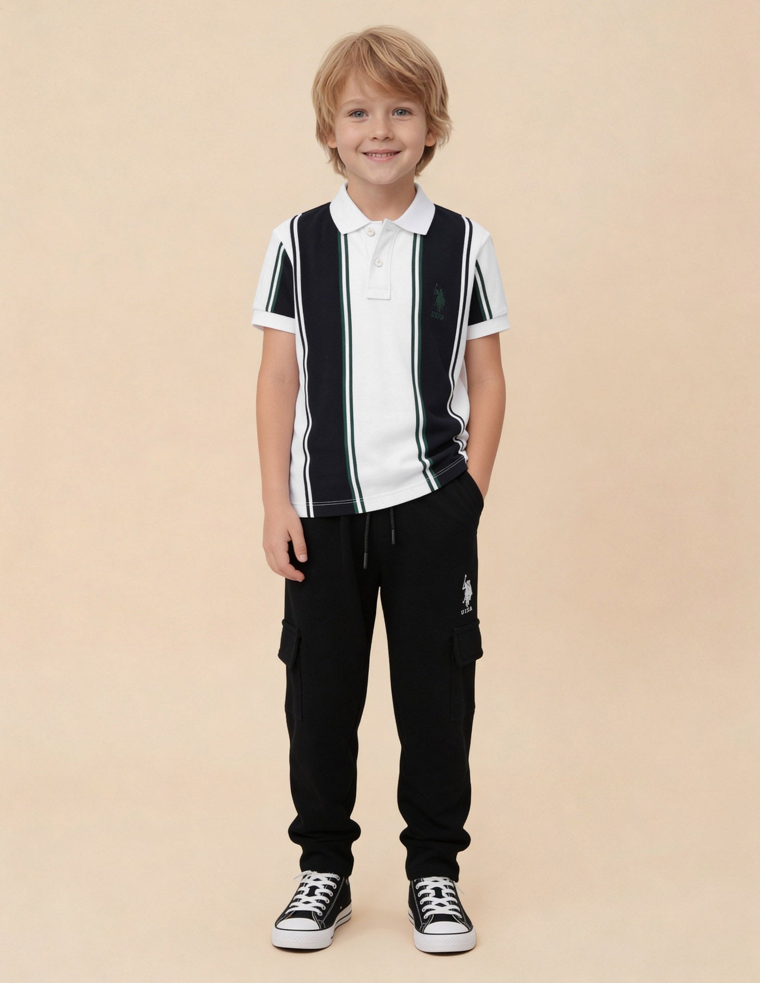 Vertical Striped Colorblocked Regular Fit Polo Shirt White - U.S. Polo Assn. India | Large