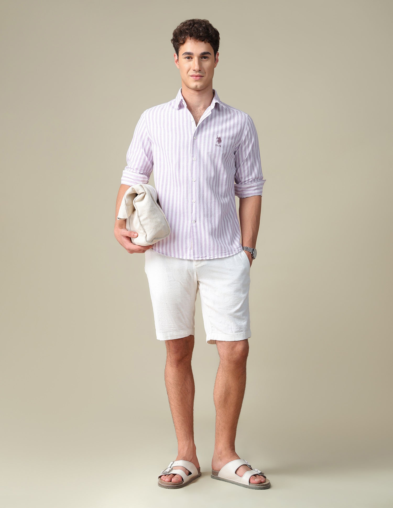 Vertical Striped Regular Fit Shirt Lavender - U.S. Polo Assn. India | Large