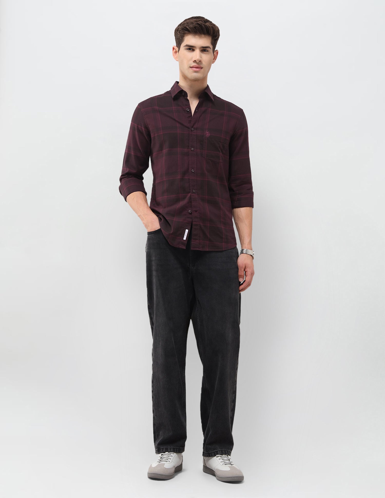 Tartan Checked Regular Fit Shirt Maroon - U.S. Polo Assn. India | Large