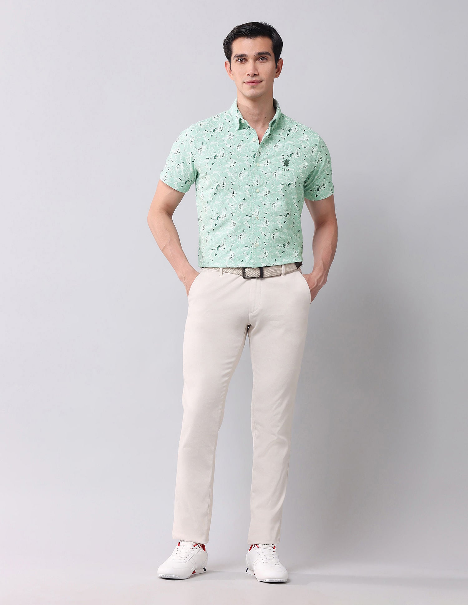 Regular Fit Twill Printed Shirt Light Olive - U.S. Polo Assn. India | Large