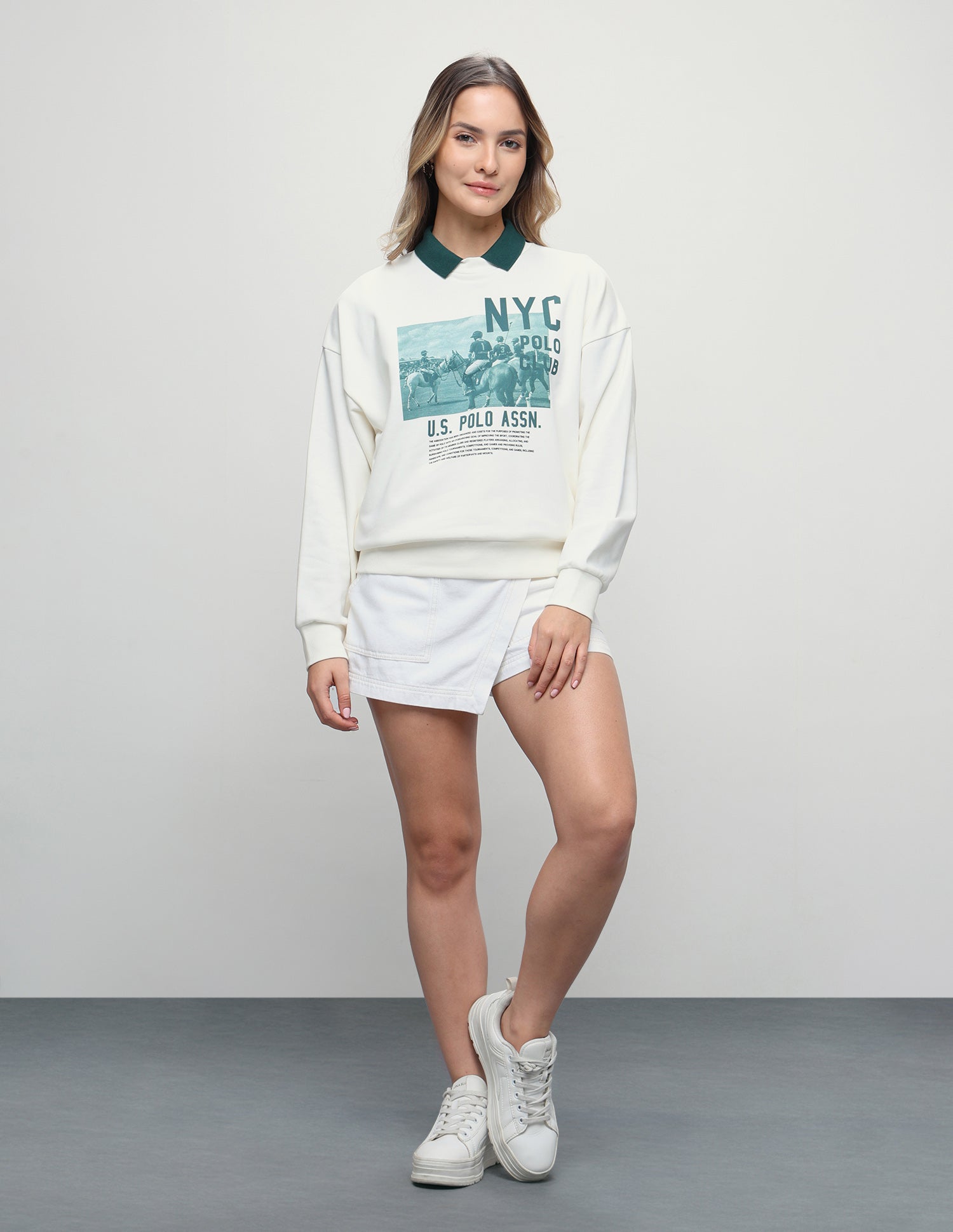Graphic Brand Printed Oversized Fit Sweatshirt Off White - U.S. Polo Assn. India | Large