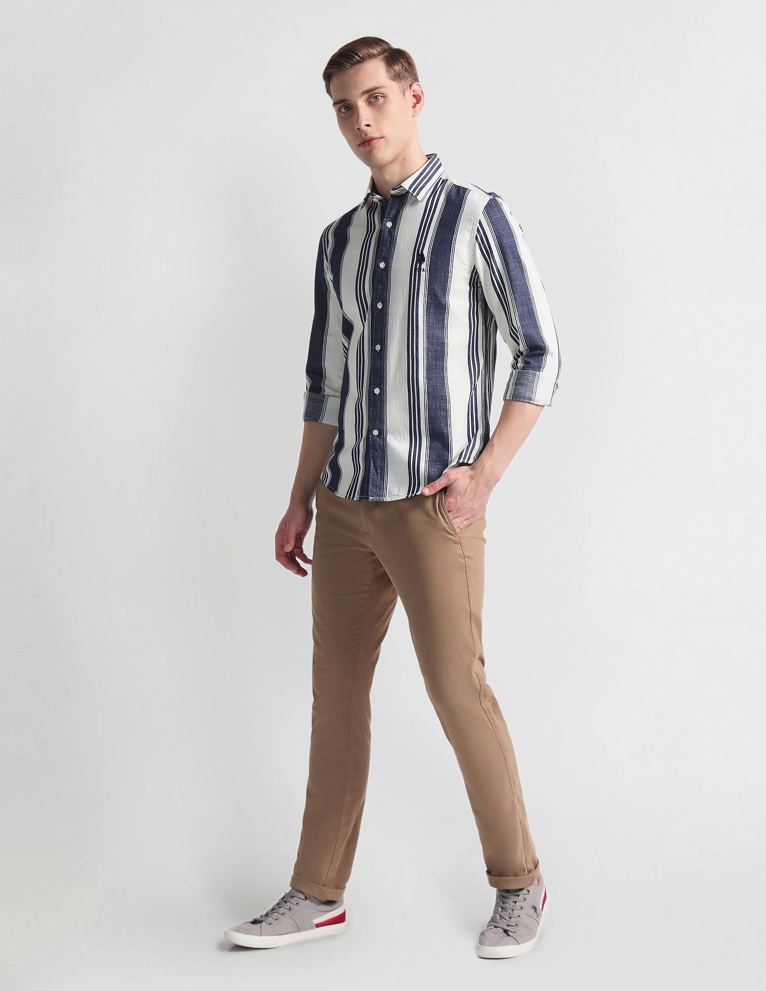 Vertical Stripe Slim Fit Shirt Indigo - U.S. POLO ASSN. | Large