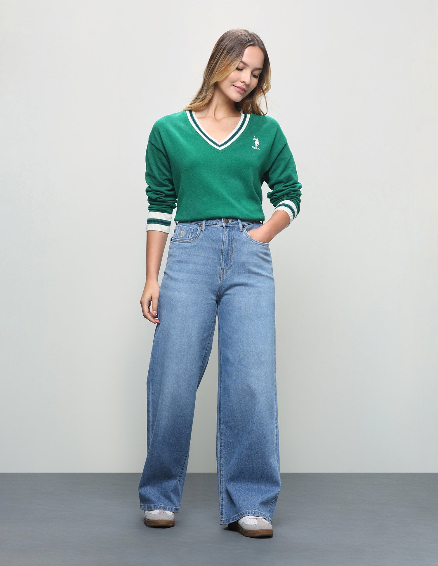 Whiskered Wide Leg Fit Jeans Blue - U.S. Polo Assn. India | Large