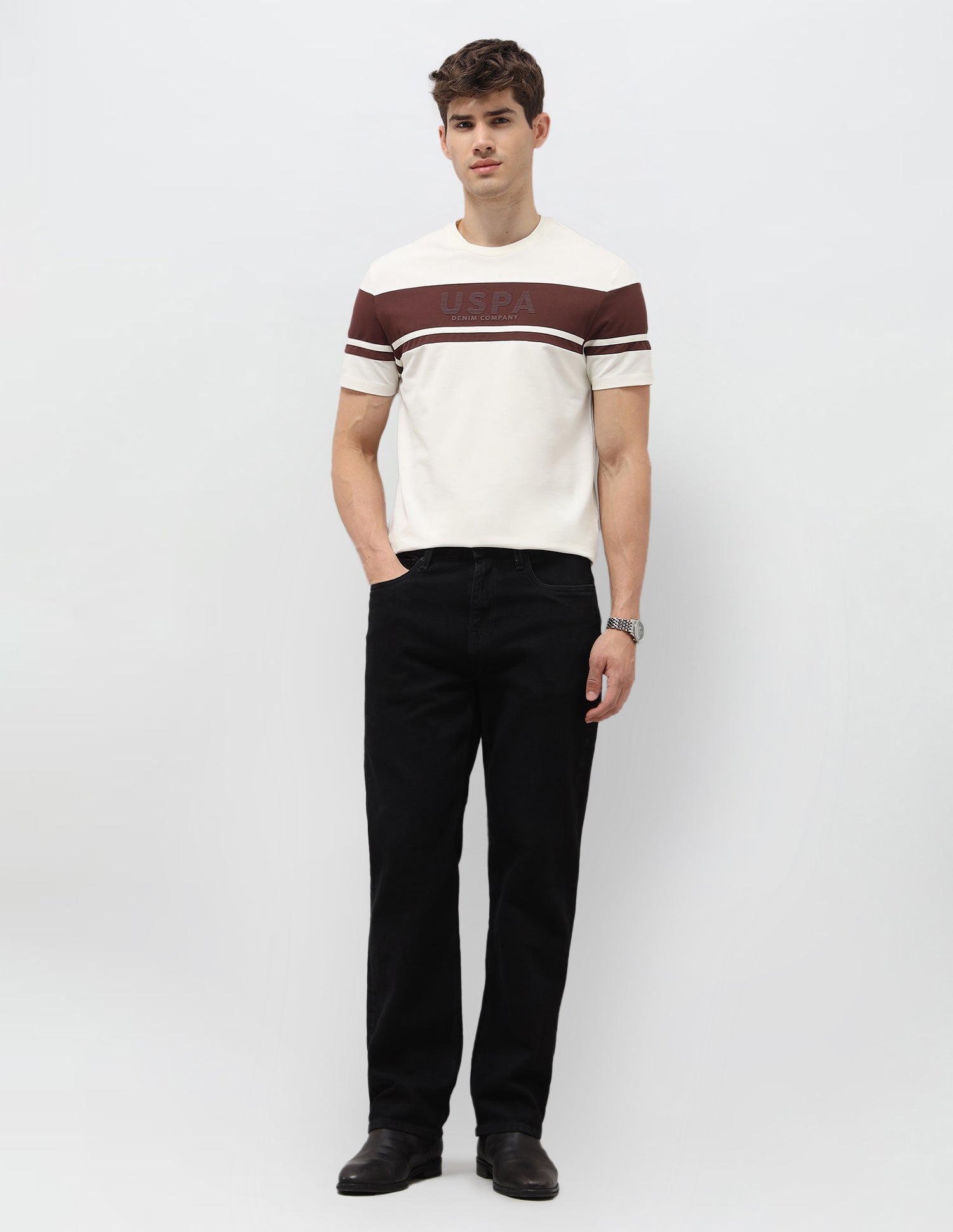 Colourblocked Slim Fit T-Shirt Ivory - U.S. Polo Assn. India | Large