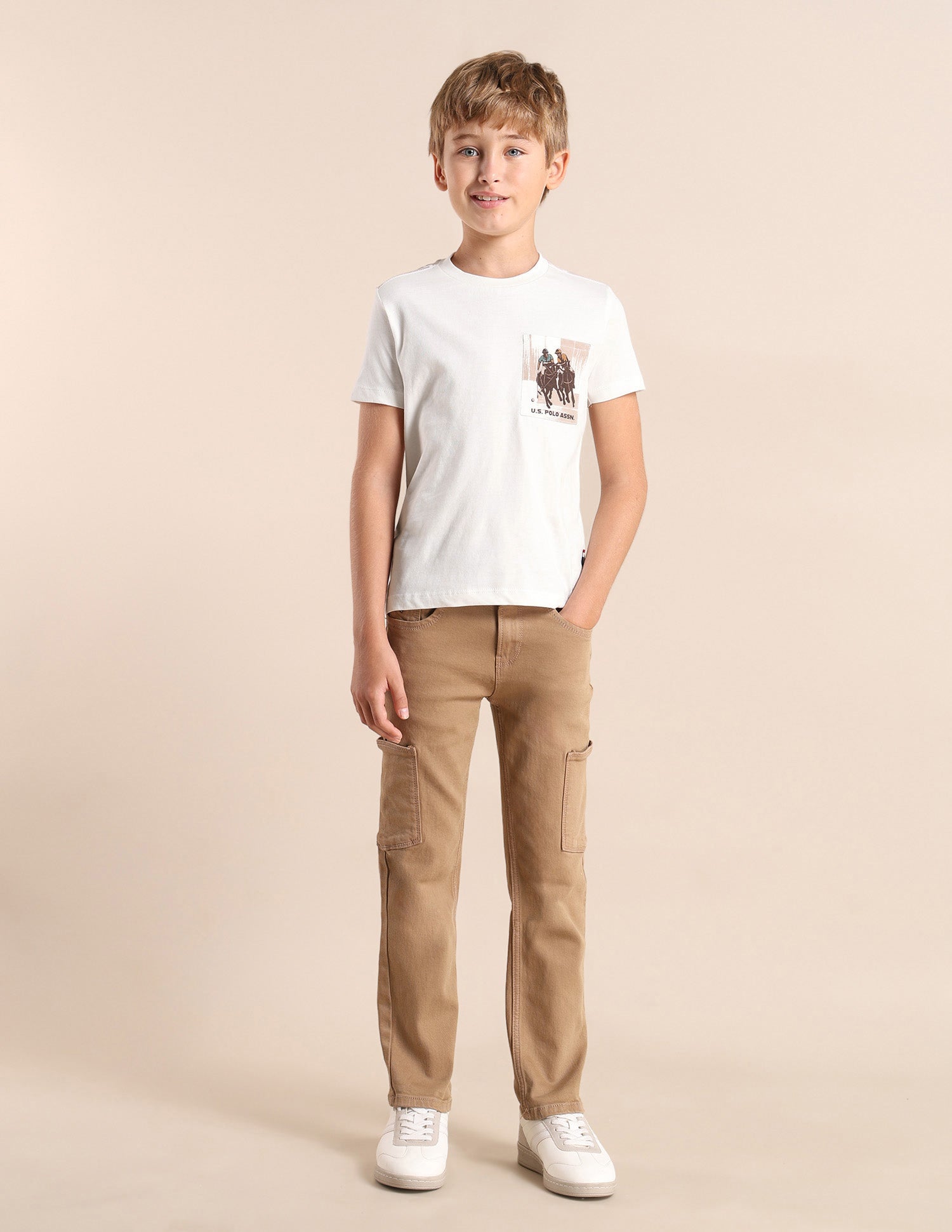 Boys Brand Printed Regular Fit T-Shirt Off White - U.S. POLO ASSN. | Large