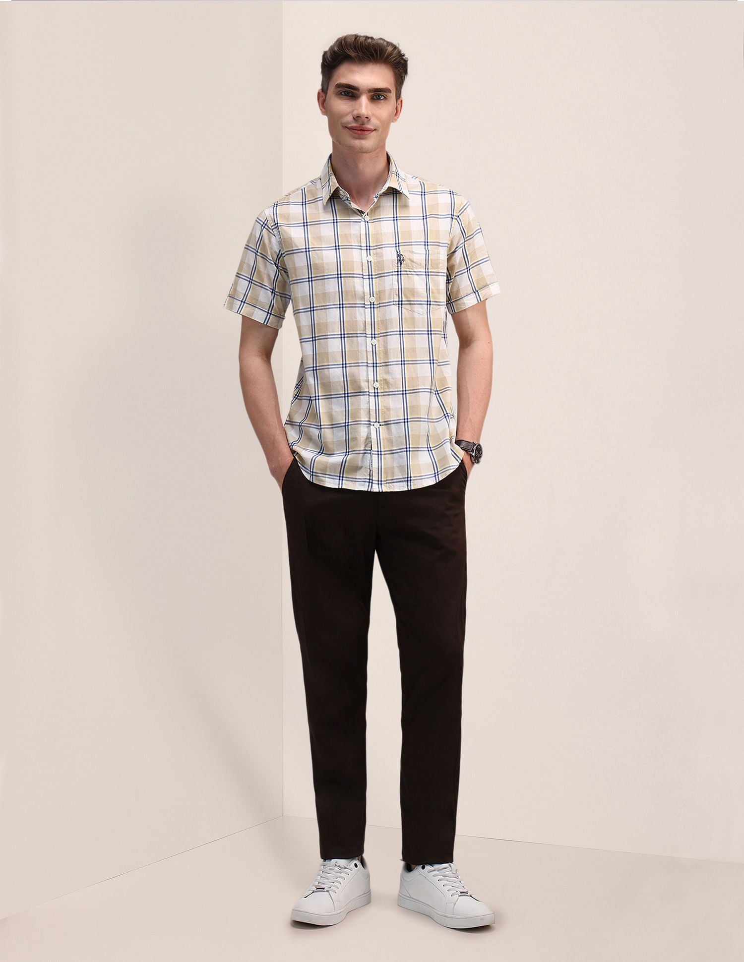 Tartan Check Dobby Cotton Shirt Beige - U.S. Polo Assn. India | Large