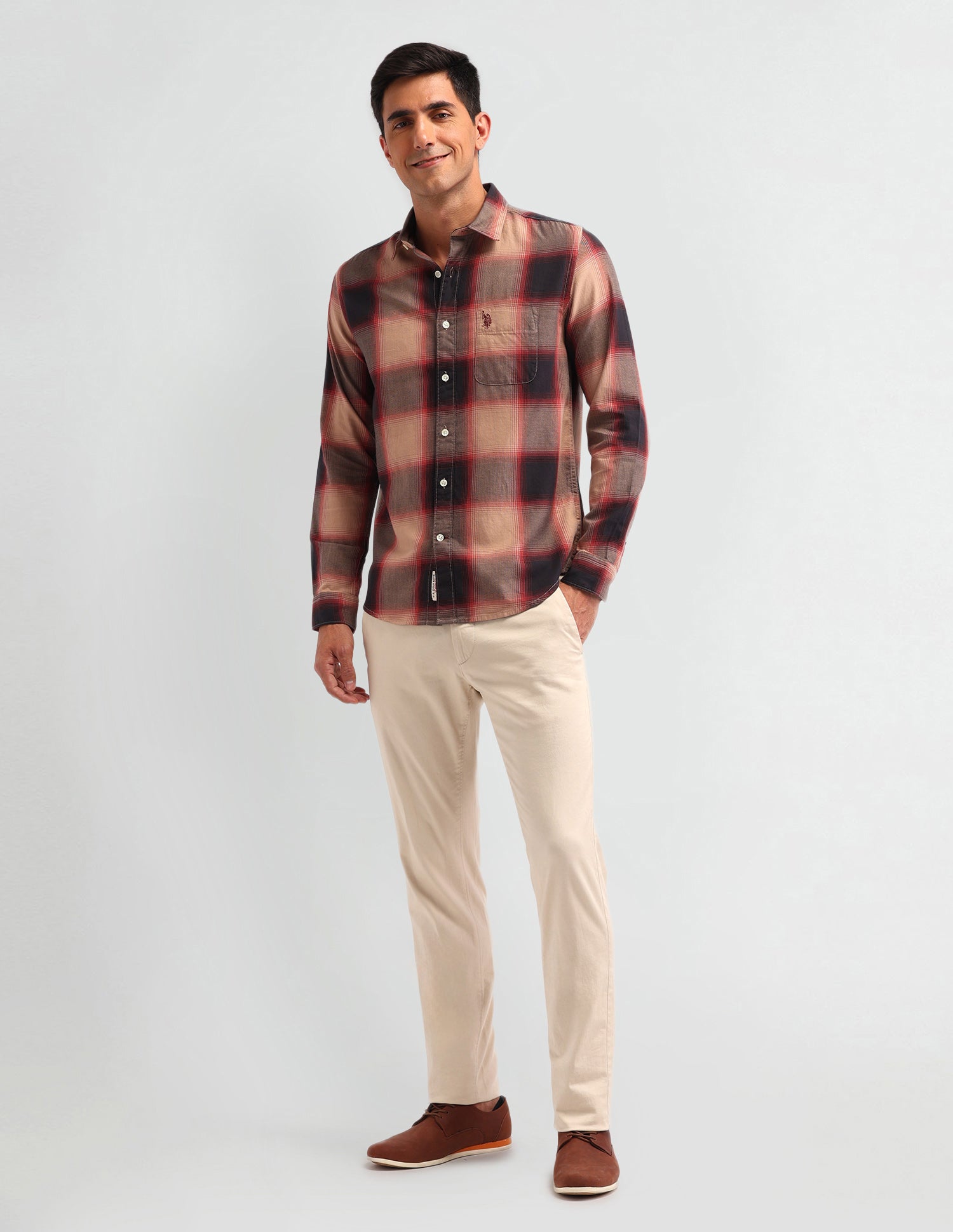 Graph Check Printed Slim Fit Shirt Light Brown - U.S. Polo Assn. India | Large