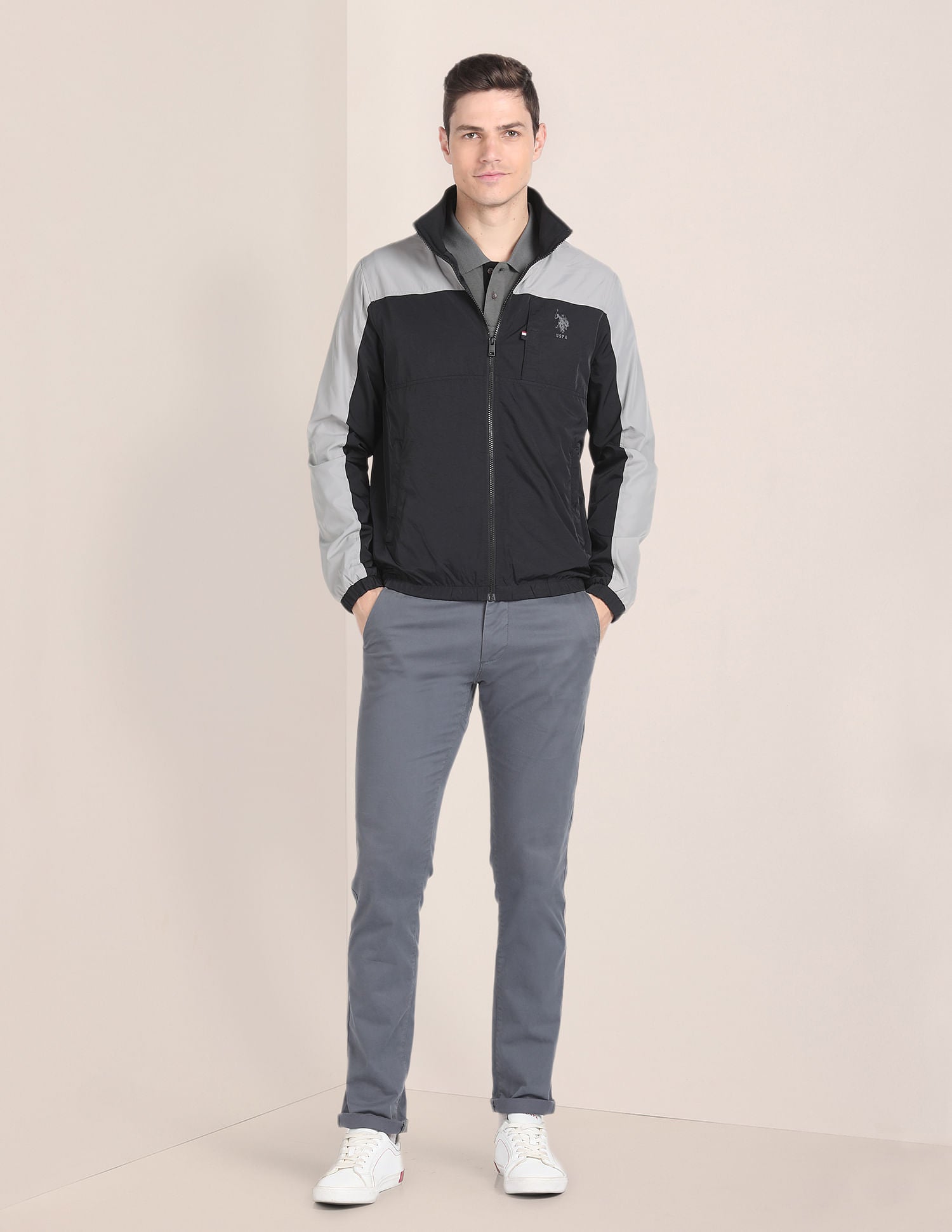 Colour Block Windcheater Jacket Black - U.S. POLO ASSN. | Large