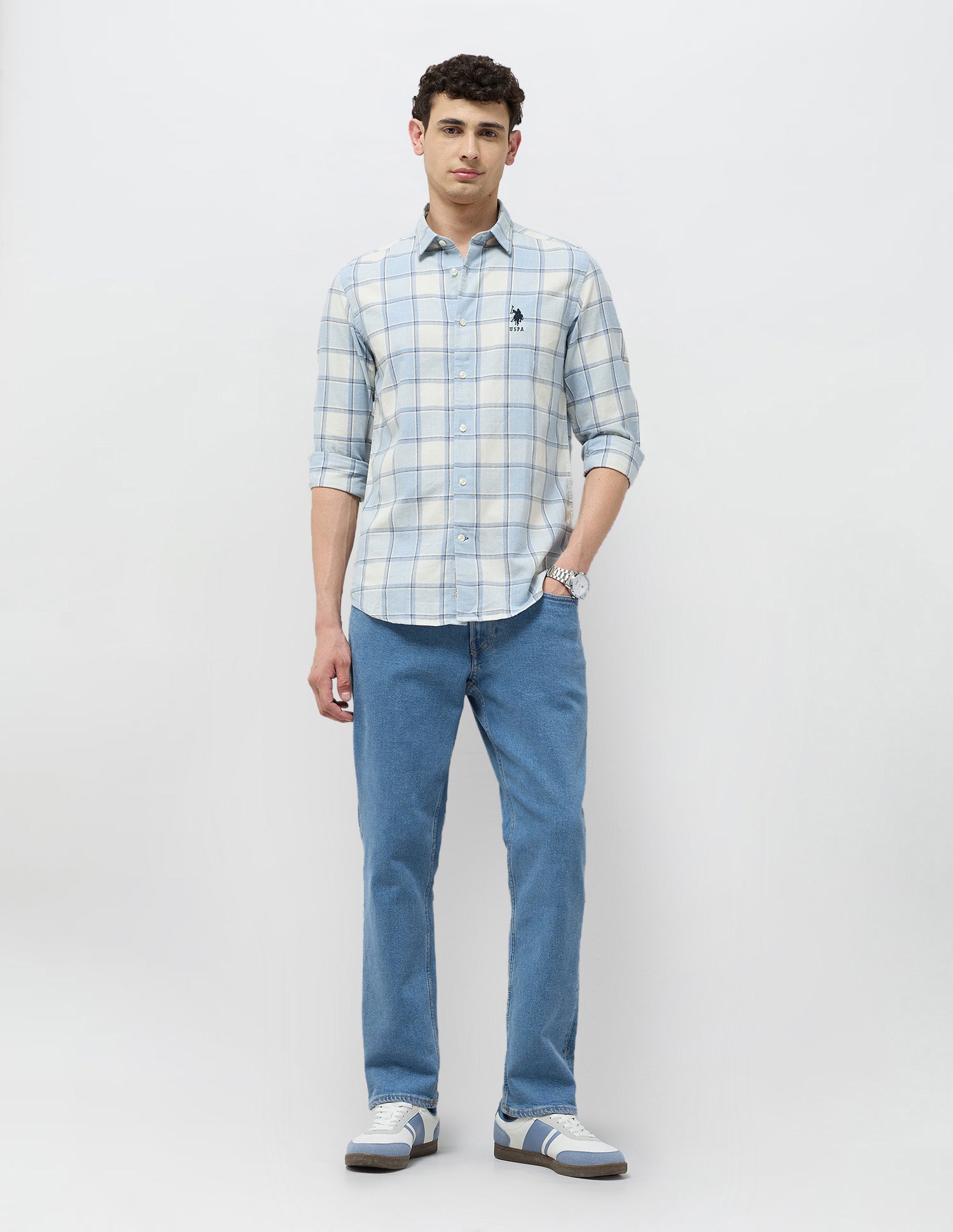Regular Fit Grid Tattersall Checked Shirt Blue - U.S. POLO ASSN. | Large