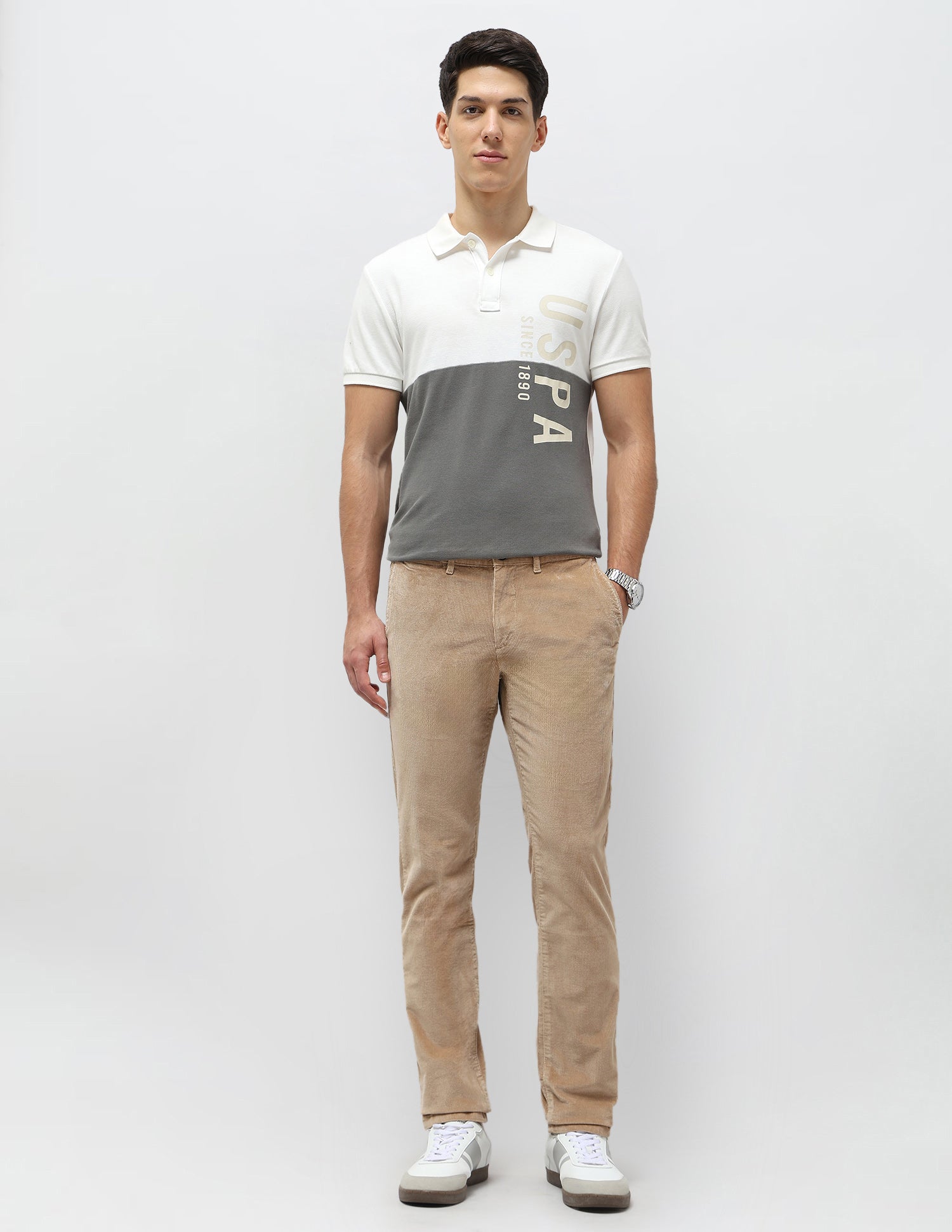 Denver Slim Fit Corduroy Trousers Light Khaki - U.S. POLO ASSN. | Large