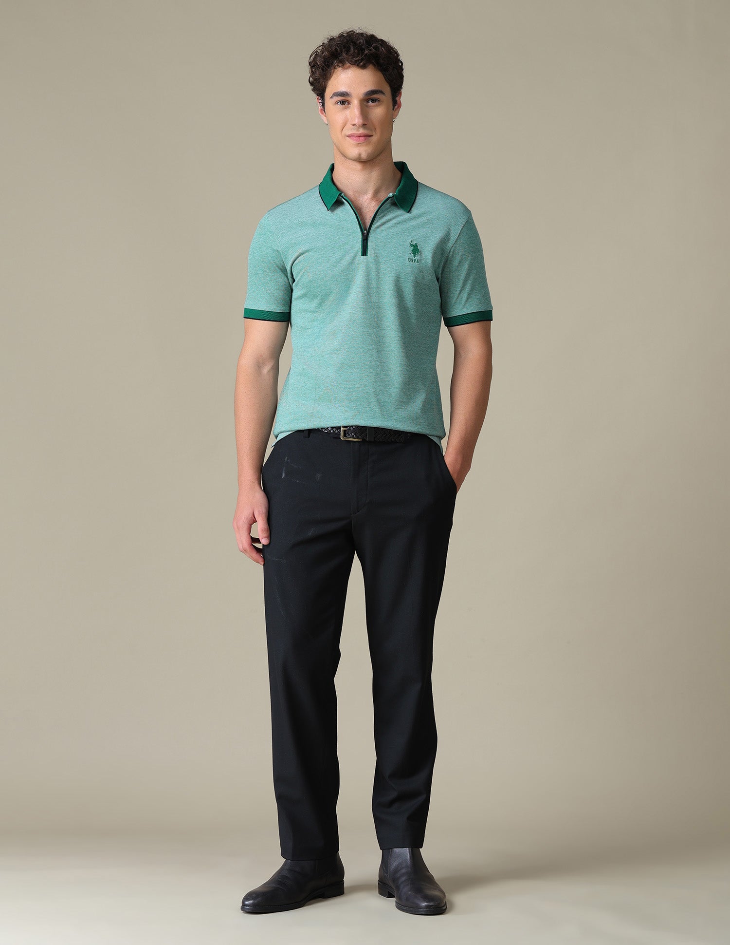 Heathered Regular Fit Polo Shirt Green - U.S. Polo Assn. India | Large