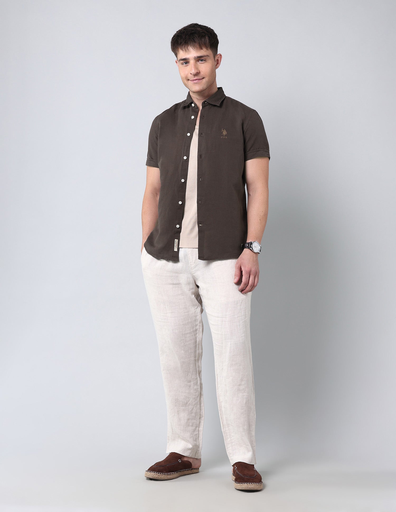 Solid Regular Fit Poplin Shirt Choco - U.S. Polo Assn. India | Large