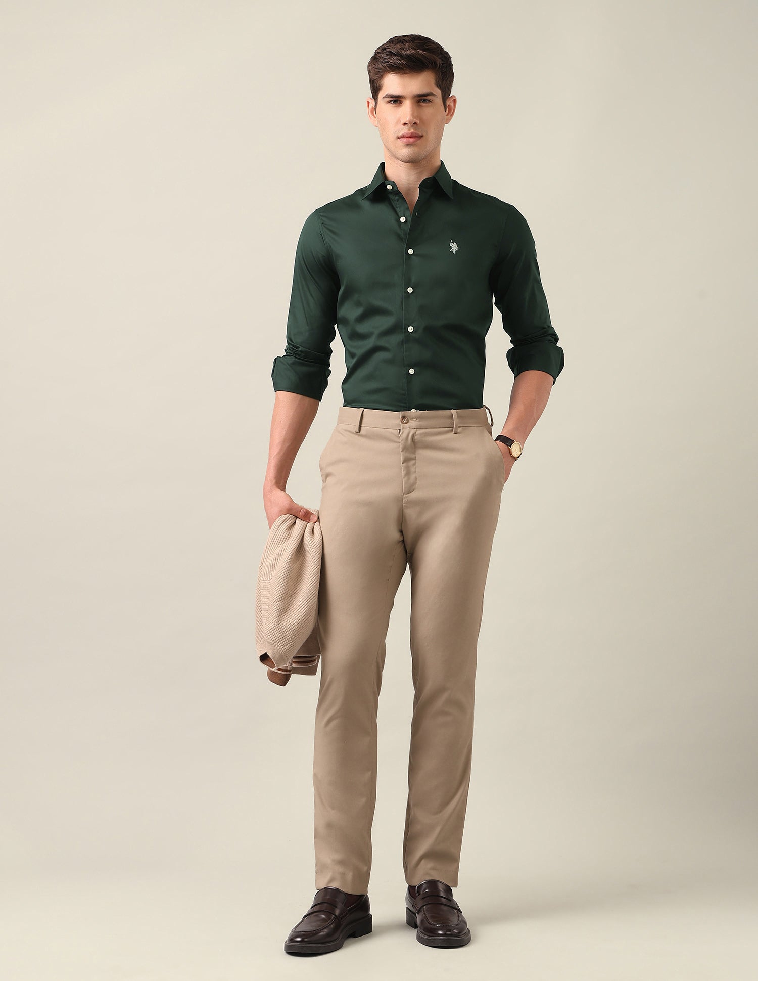 Satin Tailored Fit Shirt Dark Green - U.S. Polo Assn. India | Large