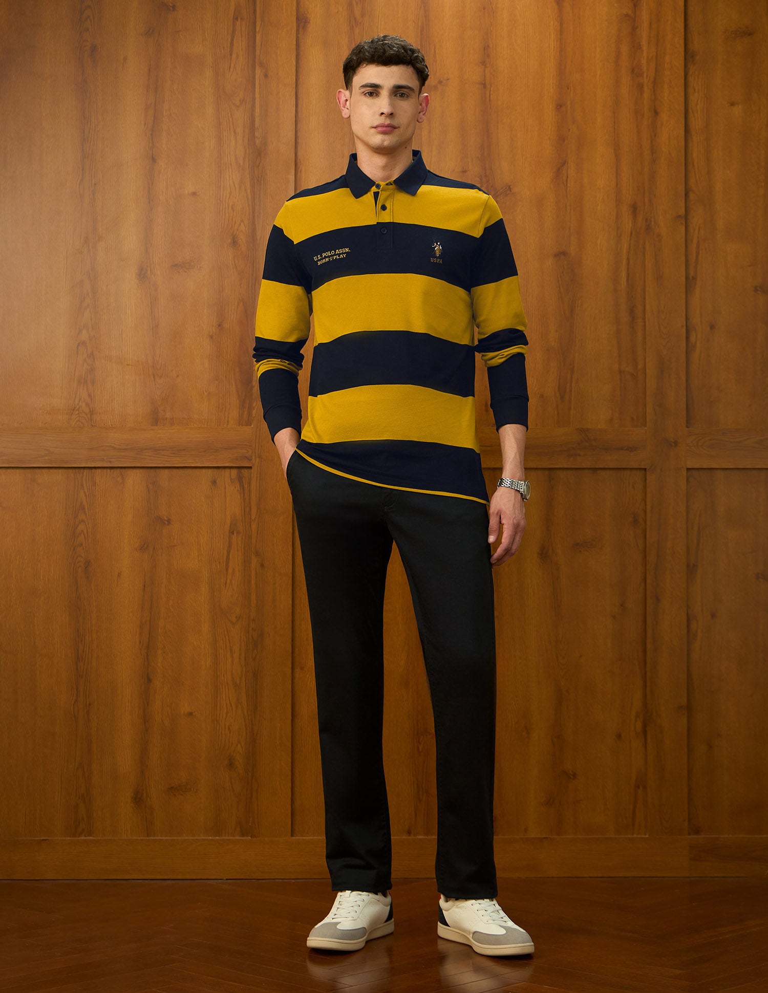Horizontal Striped Varsity Theatre Polo Shirt Dark Yellow - U.S. POLO ASSN. | Large