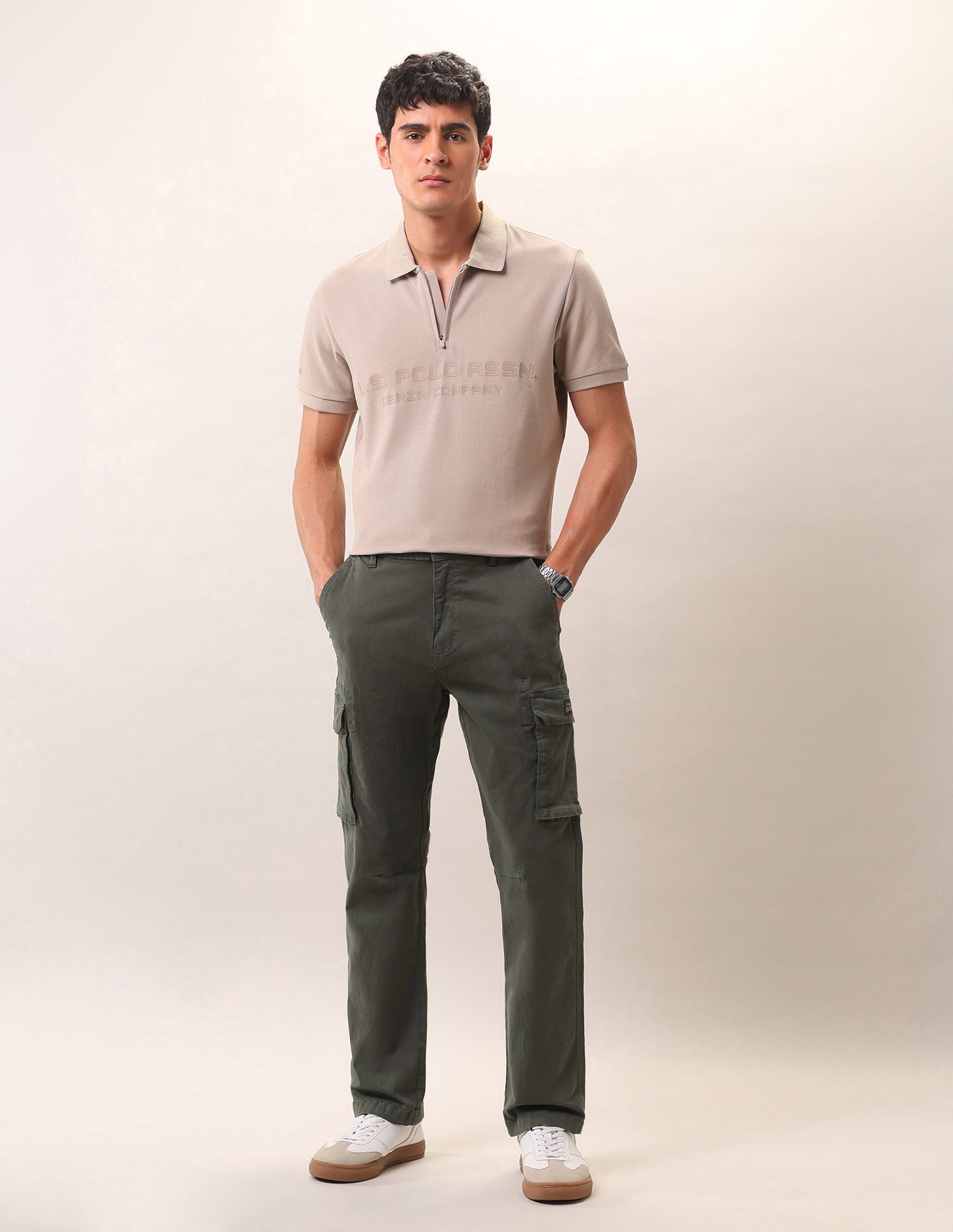 Straight Fit Twill Trousers Olive - U.S. Polo Assn. India | Large