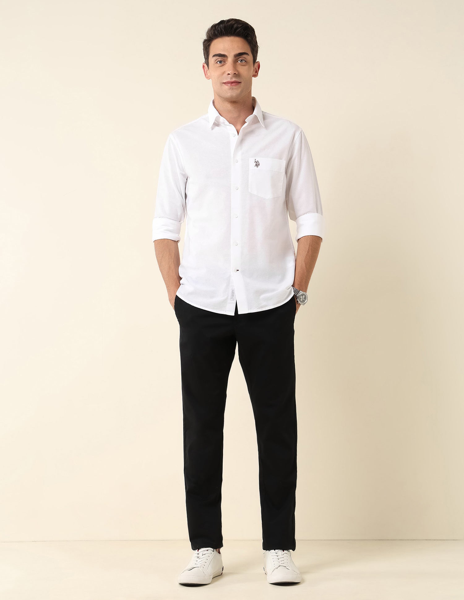Pure Cotton Tailored Fit Shirt White - U.S. Polo Assn. India | Large