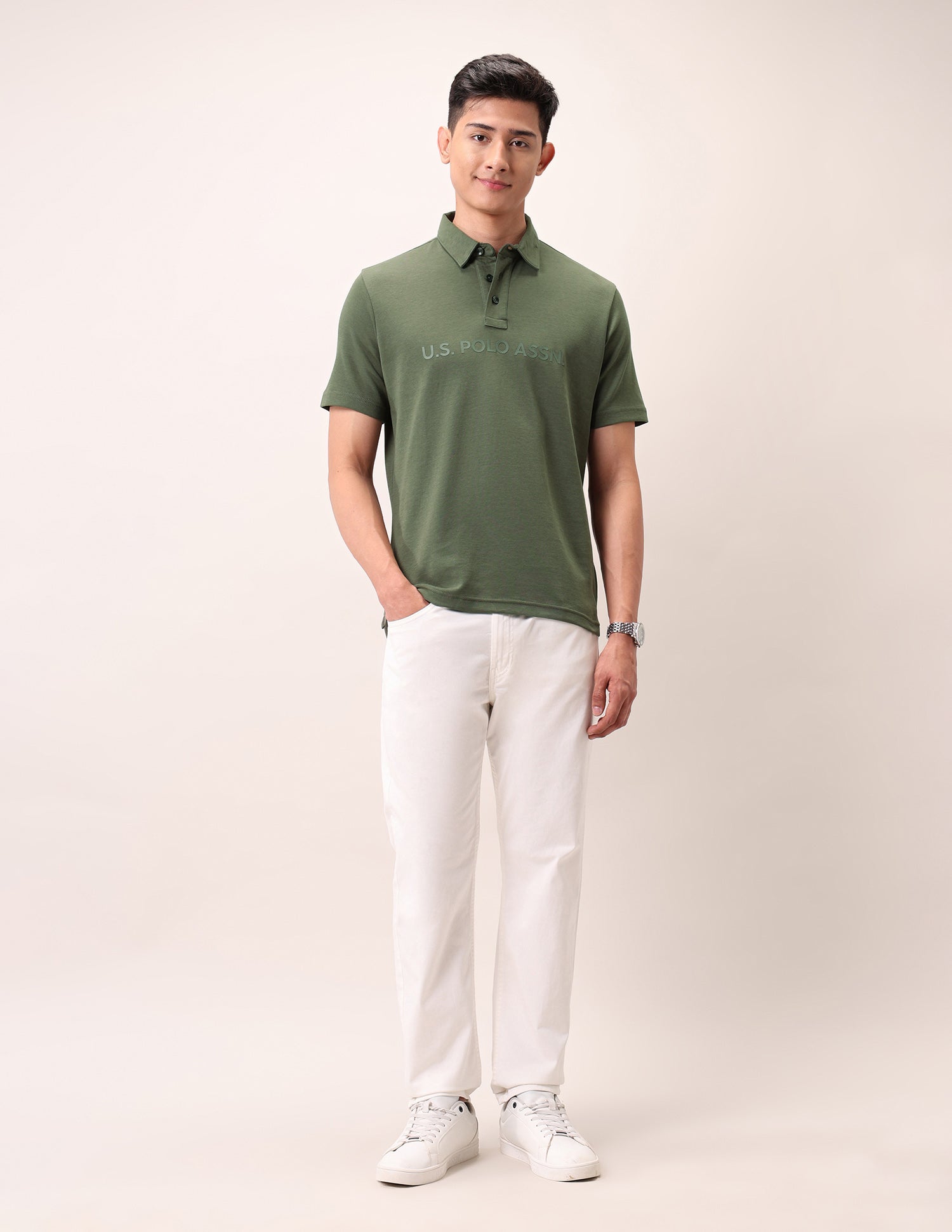 Brand Embossed Outdoor Polo Shirt Olive - U.S. Polo Assn. India | Large