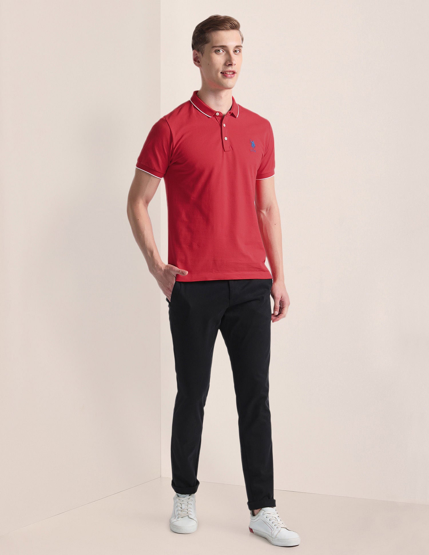Solid Logo Polo Shirt Red - U.S. Polo Assn. India | Large