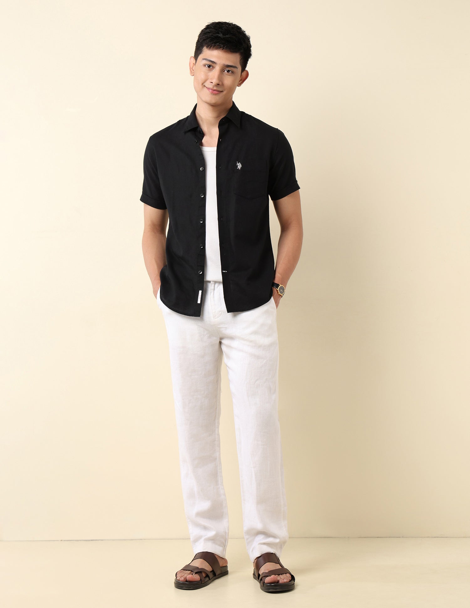 Tailored Fit Solid Shirt Black - U.S. Polo Assn. India | Large