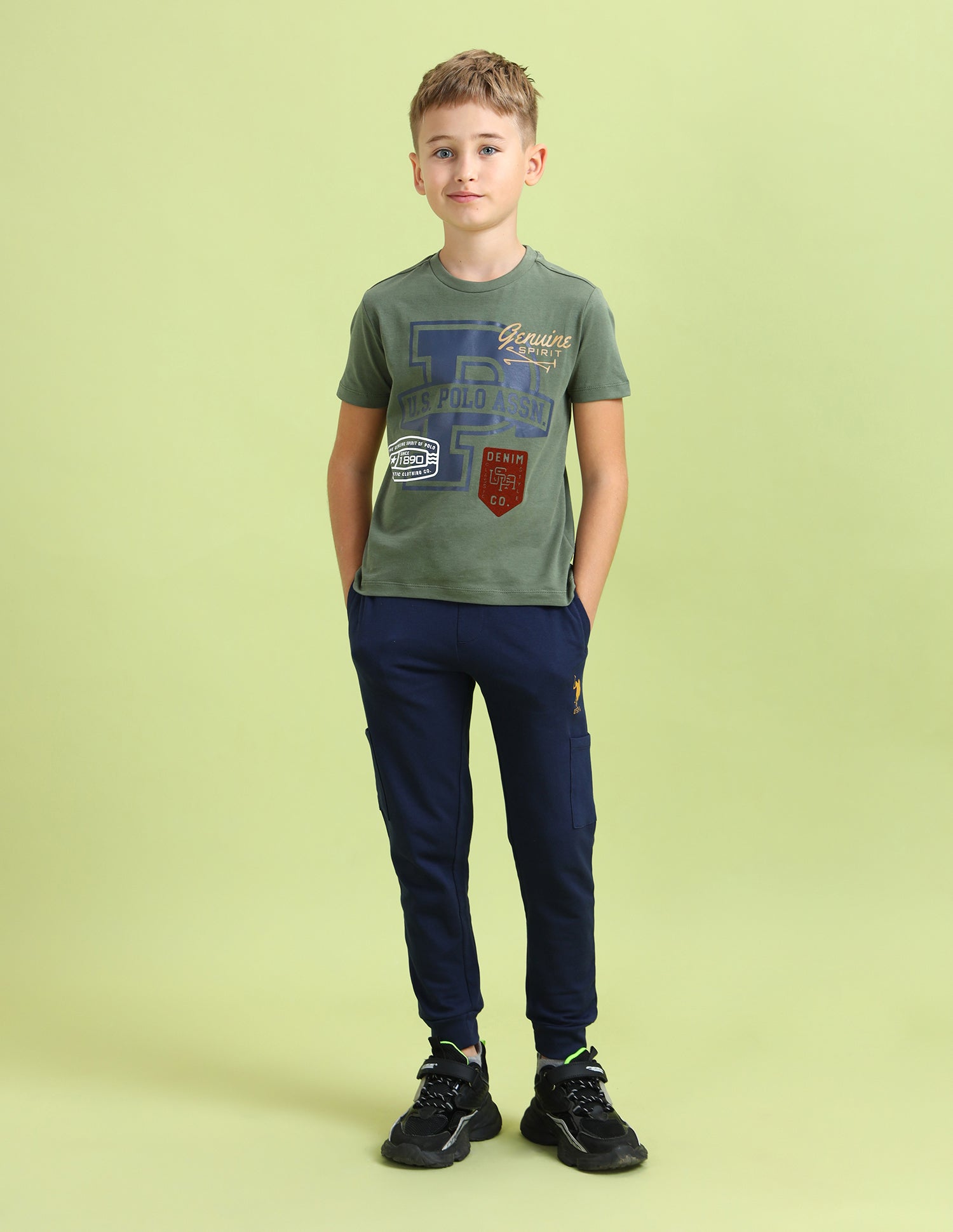 Boys Graphic Printed Regular Fit T-Shirt Olive - U.S. POLO ASSN. | Large