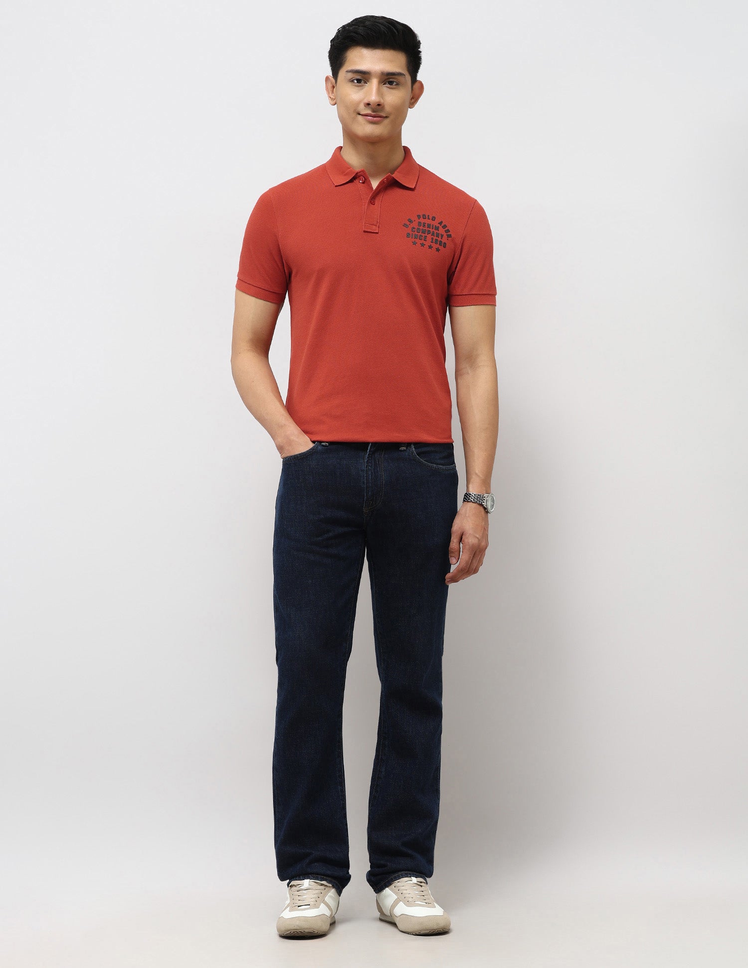 Brand Embossed Muscle Fit Polo Shirt Red - U.S. Polo Assn. India | Large