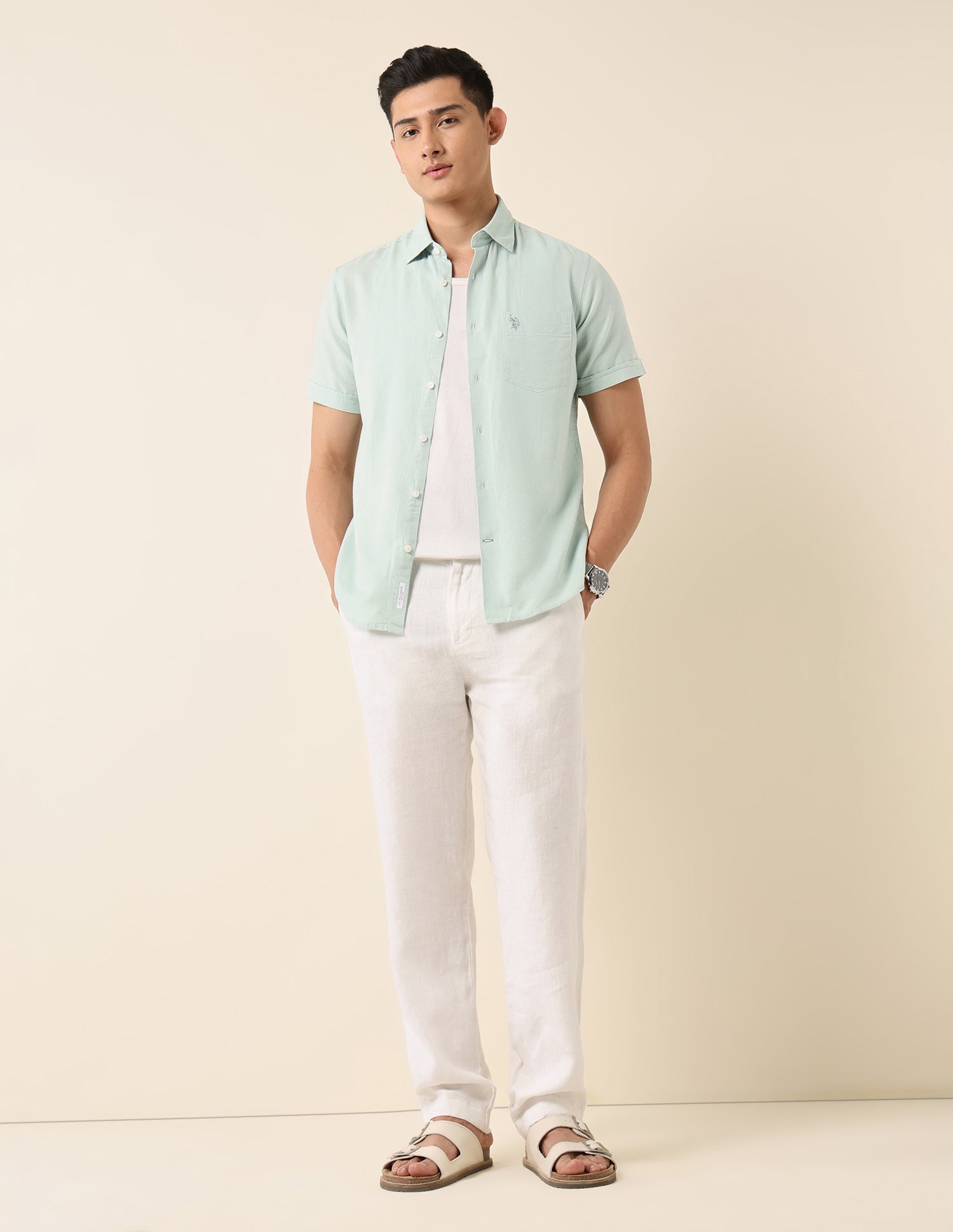 Solid Tailored Fit Shirt Green - U.S. Polo Assn. India | Large