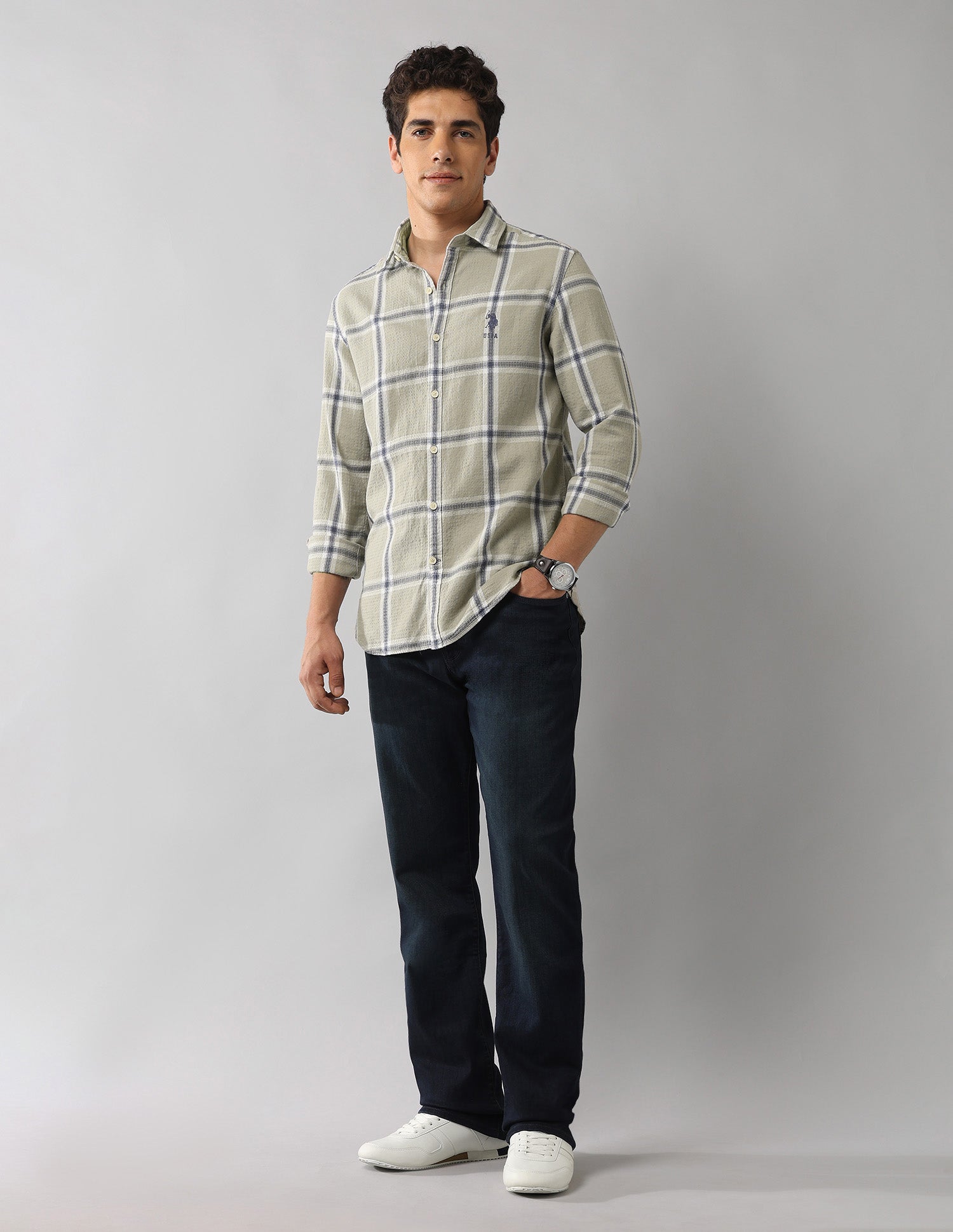 Grid Tattersall Checked Regular Fit Shirt Olive - U.S. Polo Assn. India | Large
