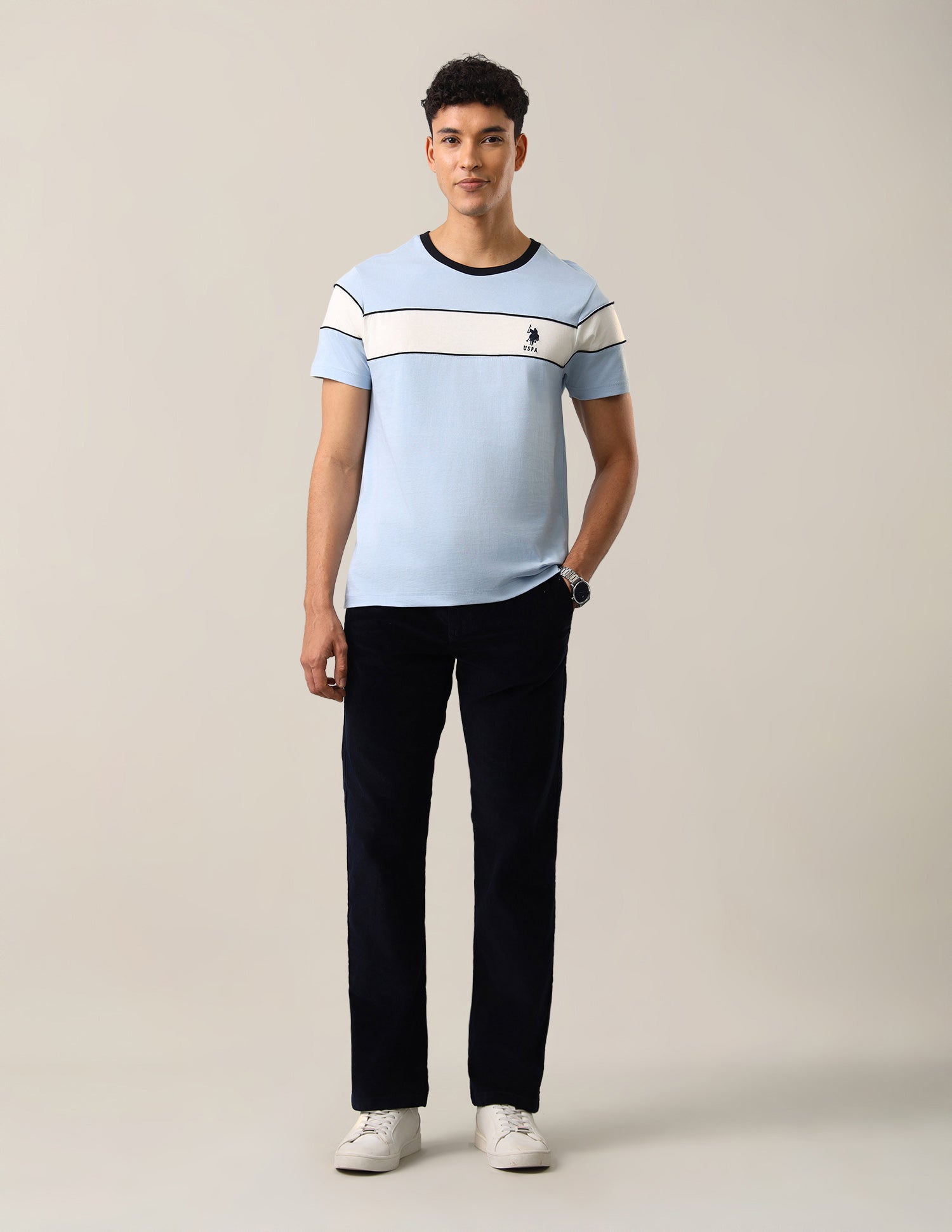 Solid Regular Fit T-Shirt Light Blue - U.S. Polo Assn. India | Large