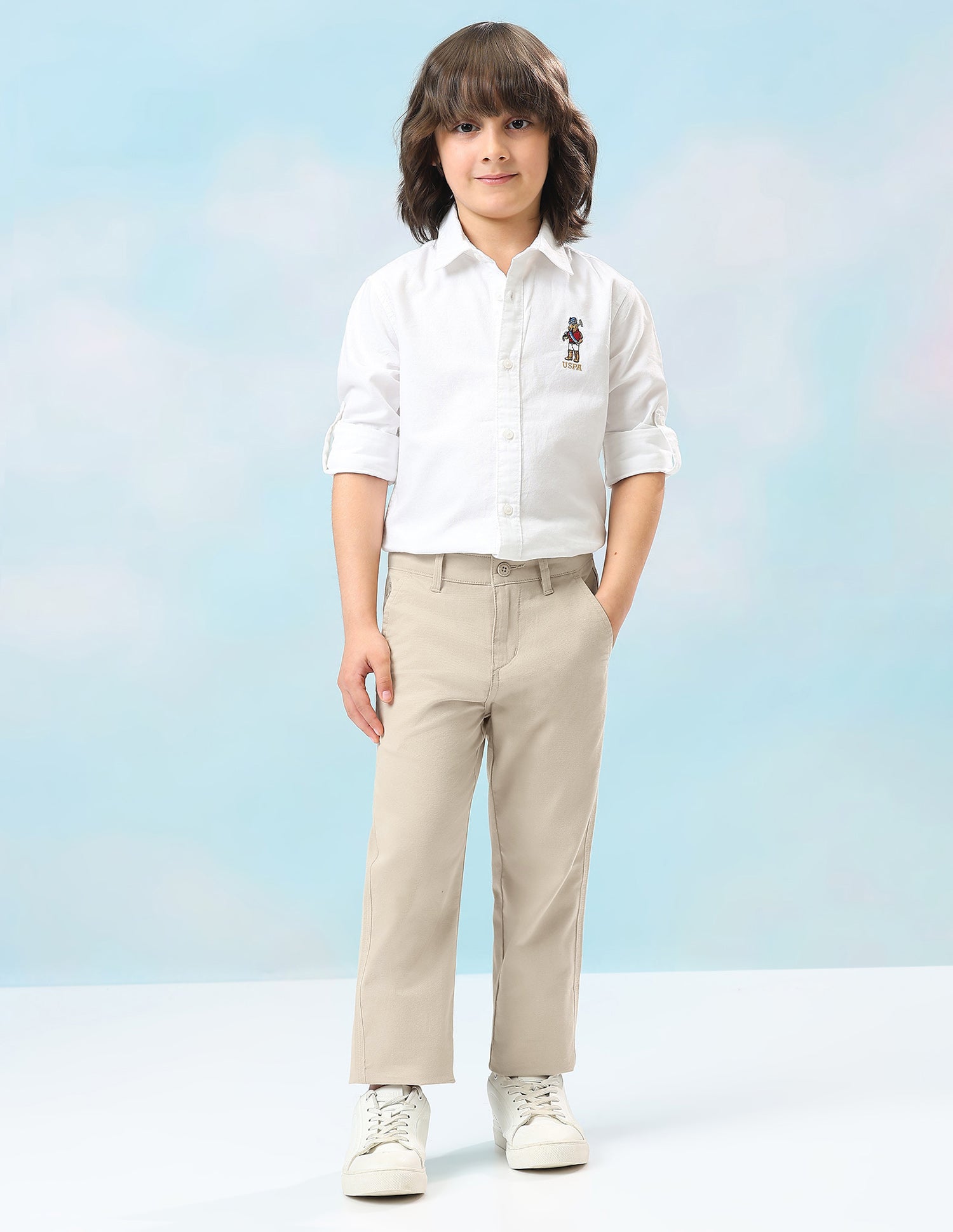 Mid Rise Twill Trousers Beige - U.S. Polo Assn. India | Large