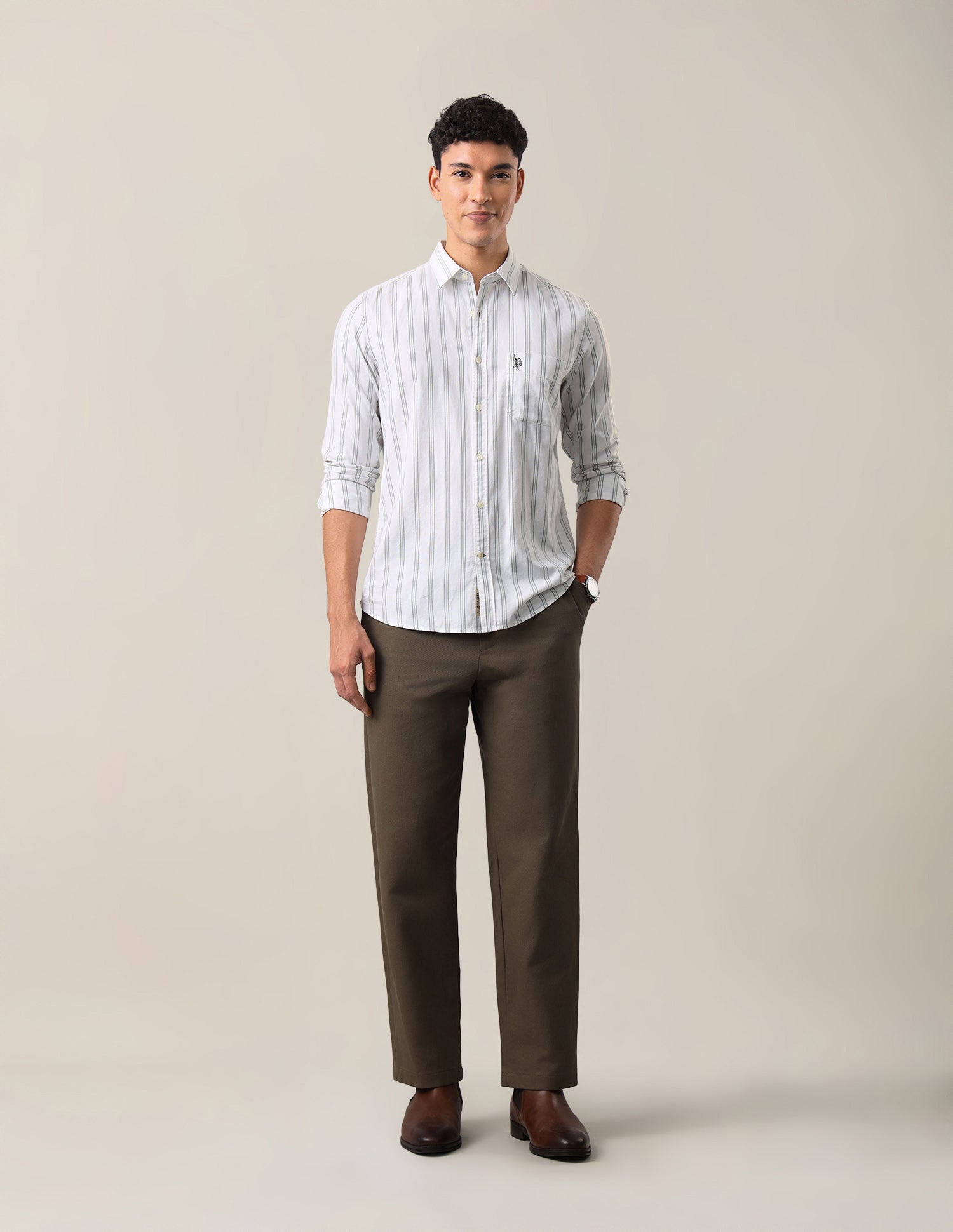Vertical Striped Regular Fit Shirt White - U.S. Polo Assn. India | Large