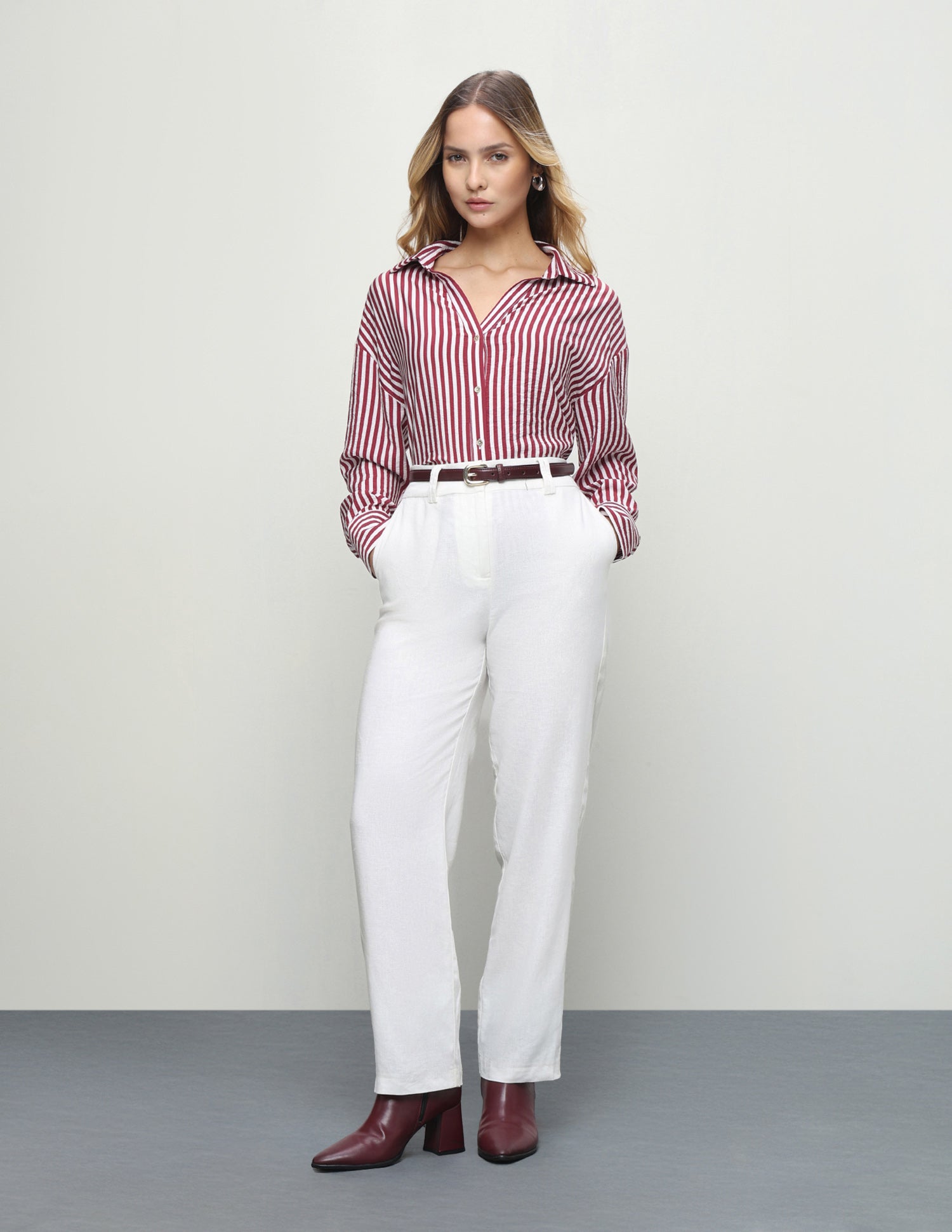 Vertical Striped Relaxed Fit Shirt Red - U.S. Polo Assn. India | Large