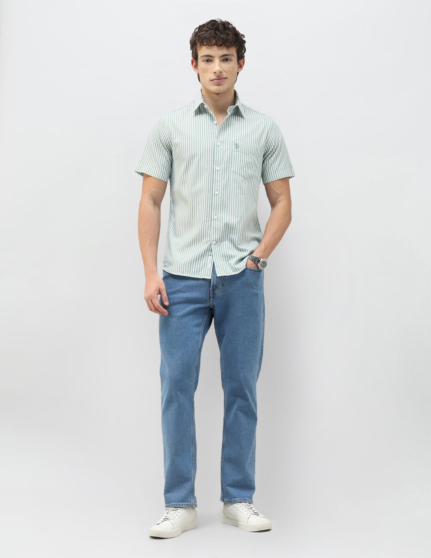 Casa De Campo Vertical Striped Shirt Light Green - U.S. Polo Assn. India | Large
