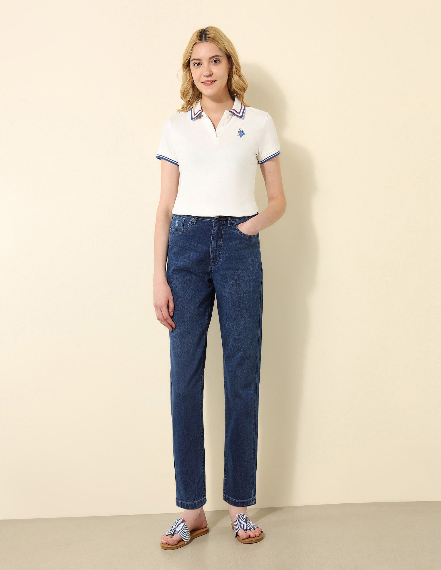 High Rise Mom Fit Jeans Dark Blue - U.S. POLO ASSN. | Large