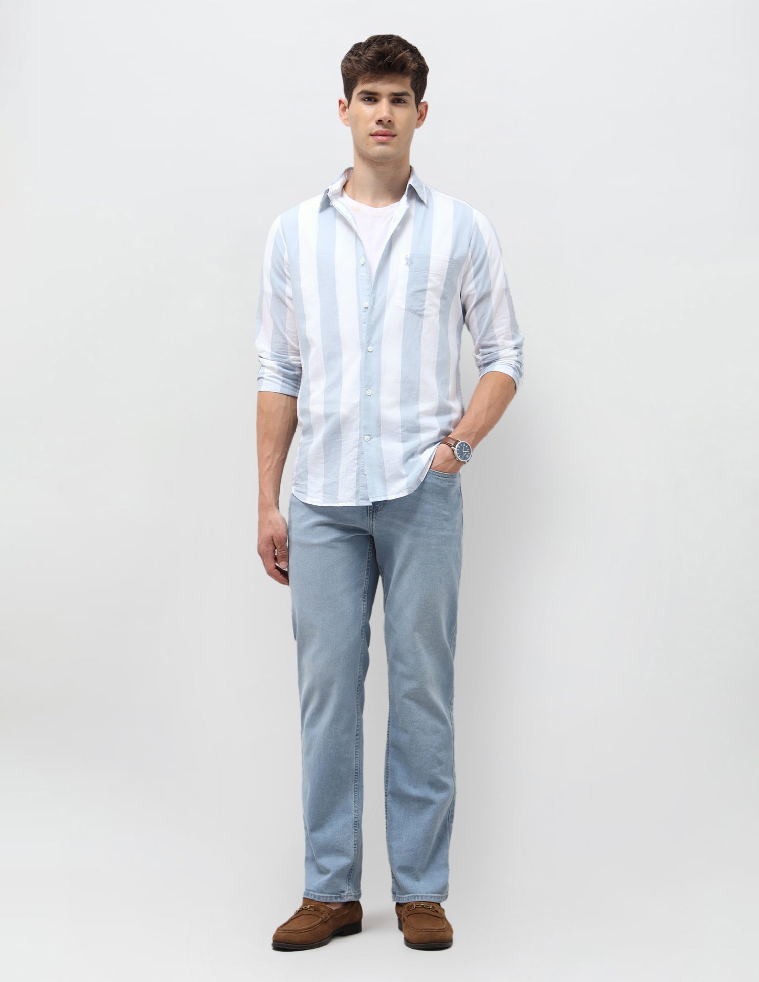 Vertical Striped Regular Fit Shirt Teal - U.S. Polo Assn. India | Large