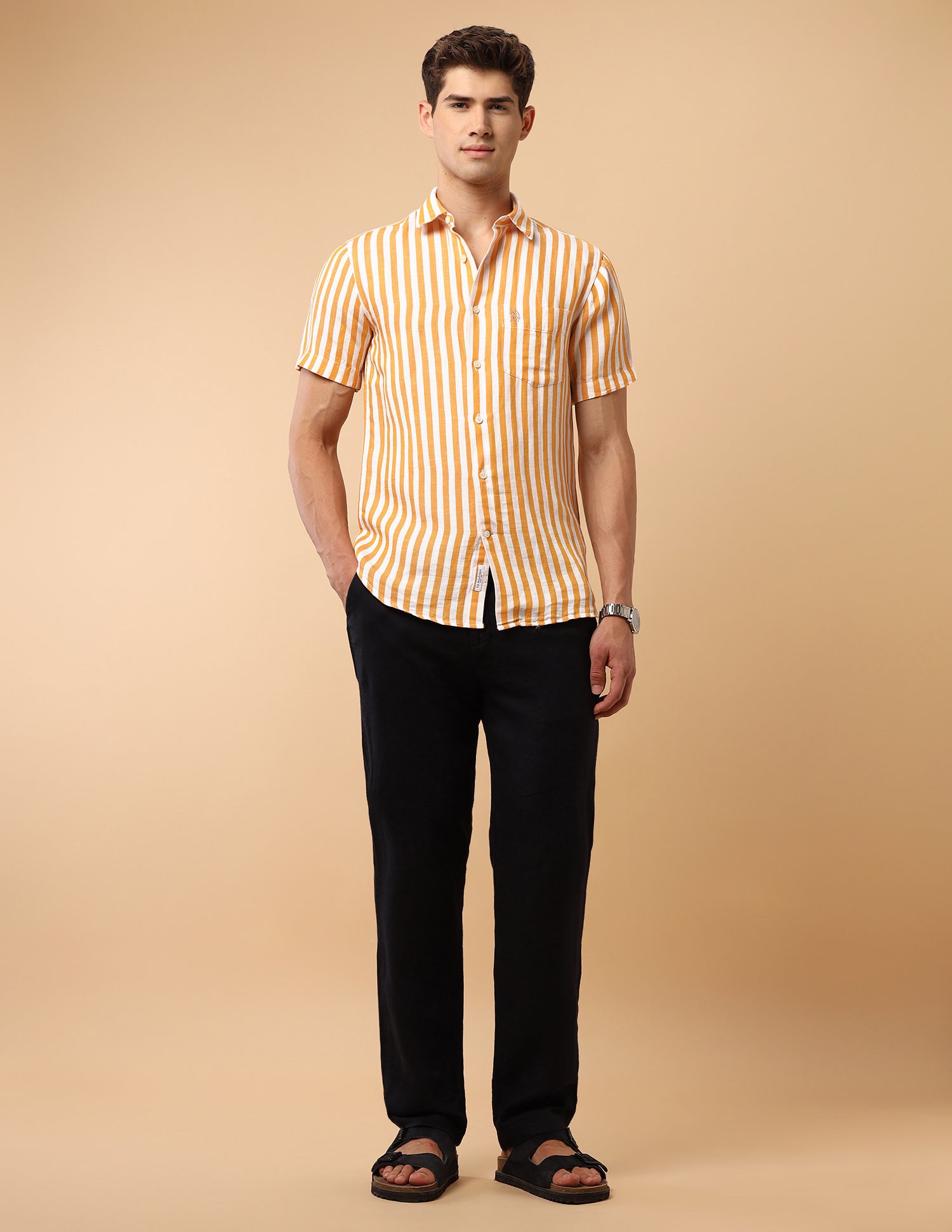 Pacho X Vertical Striped Regular Fit Shirt Orange - U.S. Polo Assn. India | Large