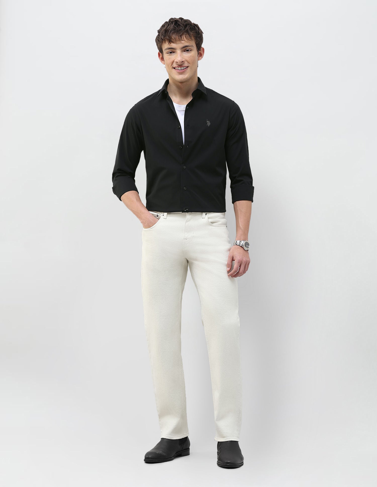 Solid Regular Fit Shirt Black - U.S. Polo Assn. India | Large