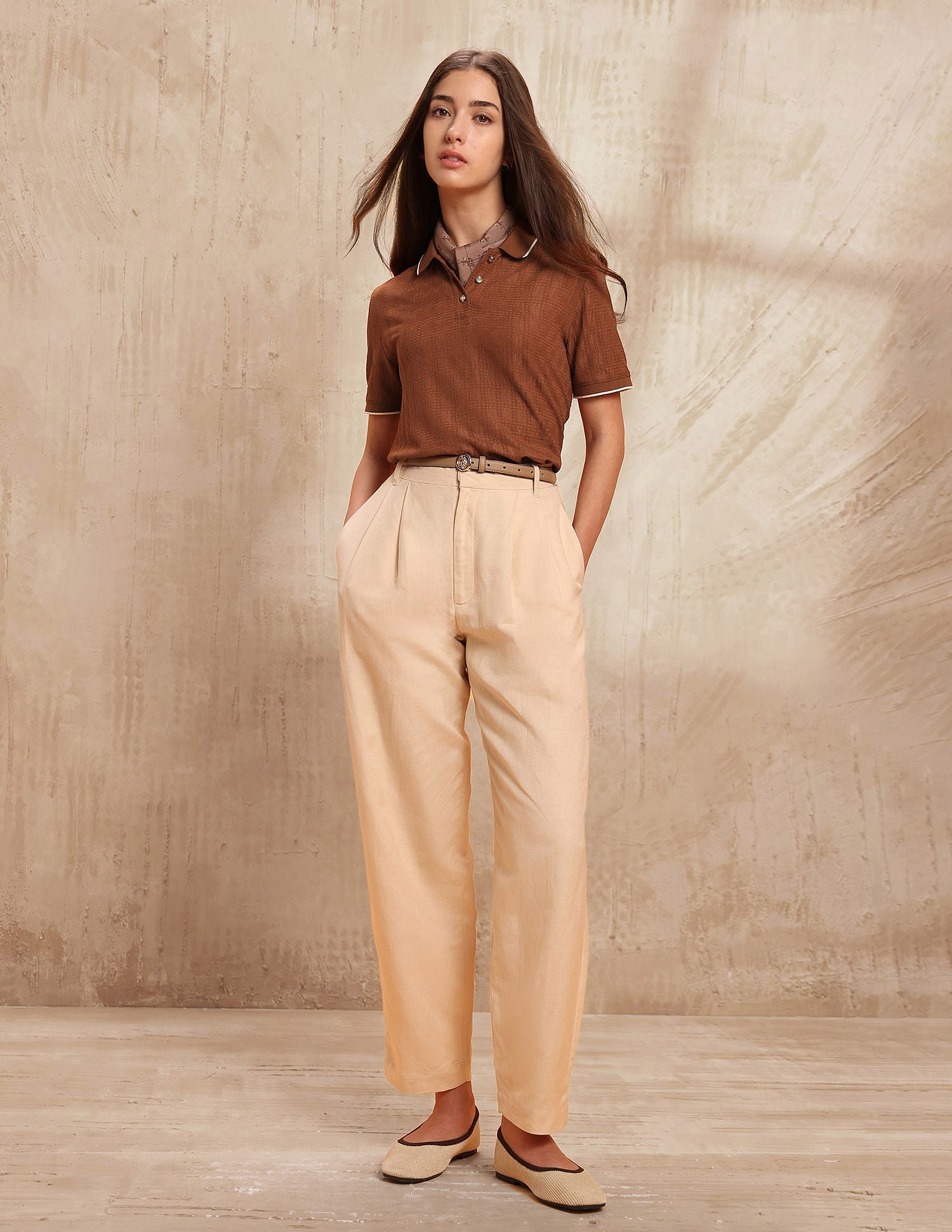 Boxy Fit Textured Polo Shirt Brown - U.S. POLO ASSN. | Large