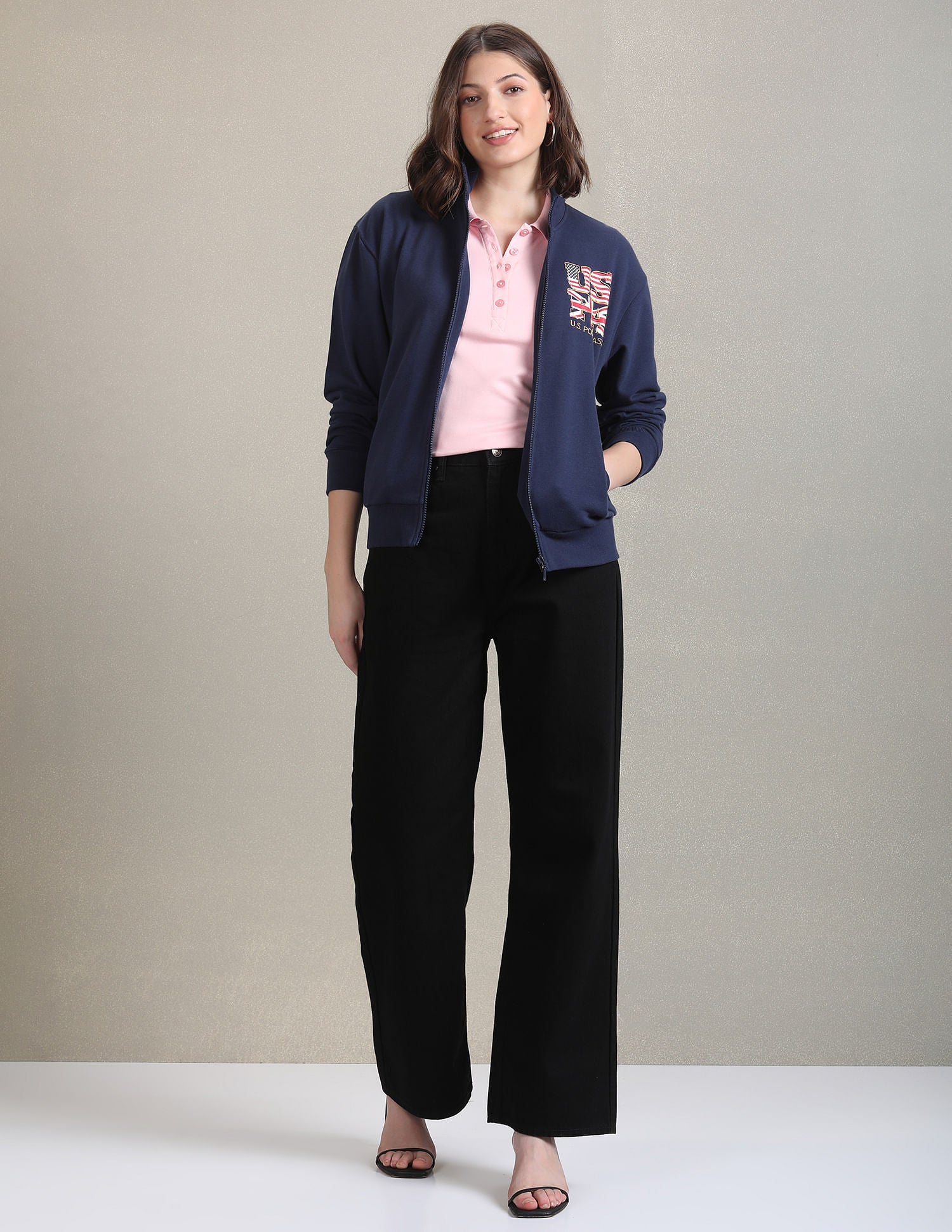 Stand Neck Logo Print Jacket Navy - U.S. Polo Assn. India | Large