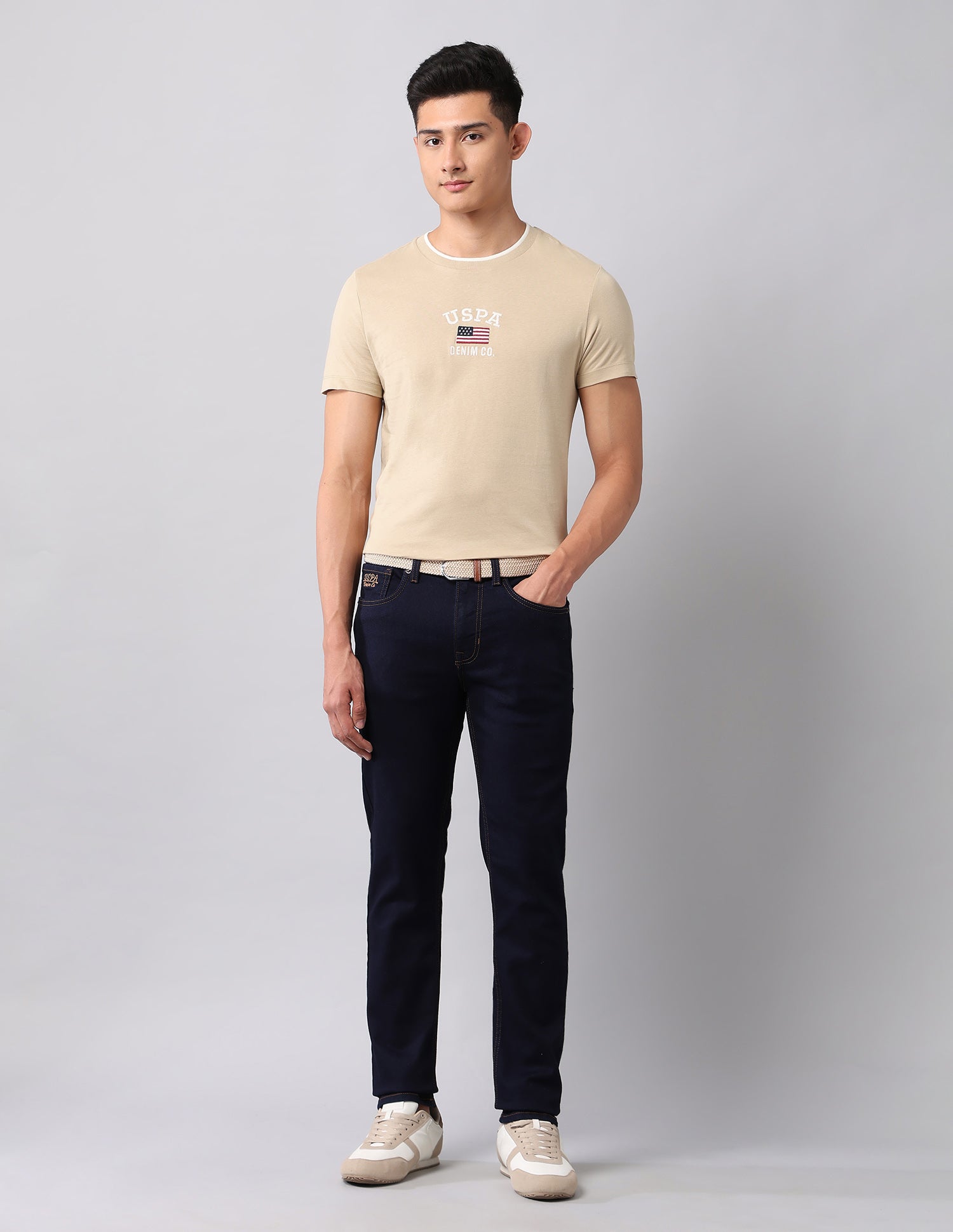 Muscle Fit Brand Embroidered T-Shirt Beige - U.S. Polo Assn. India | Large