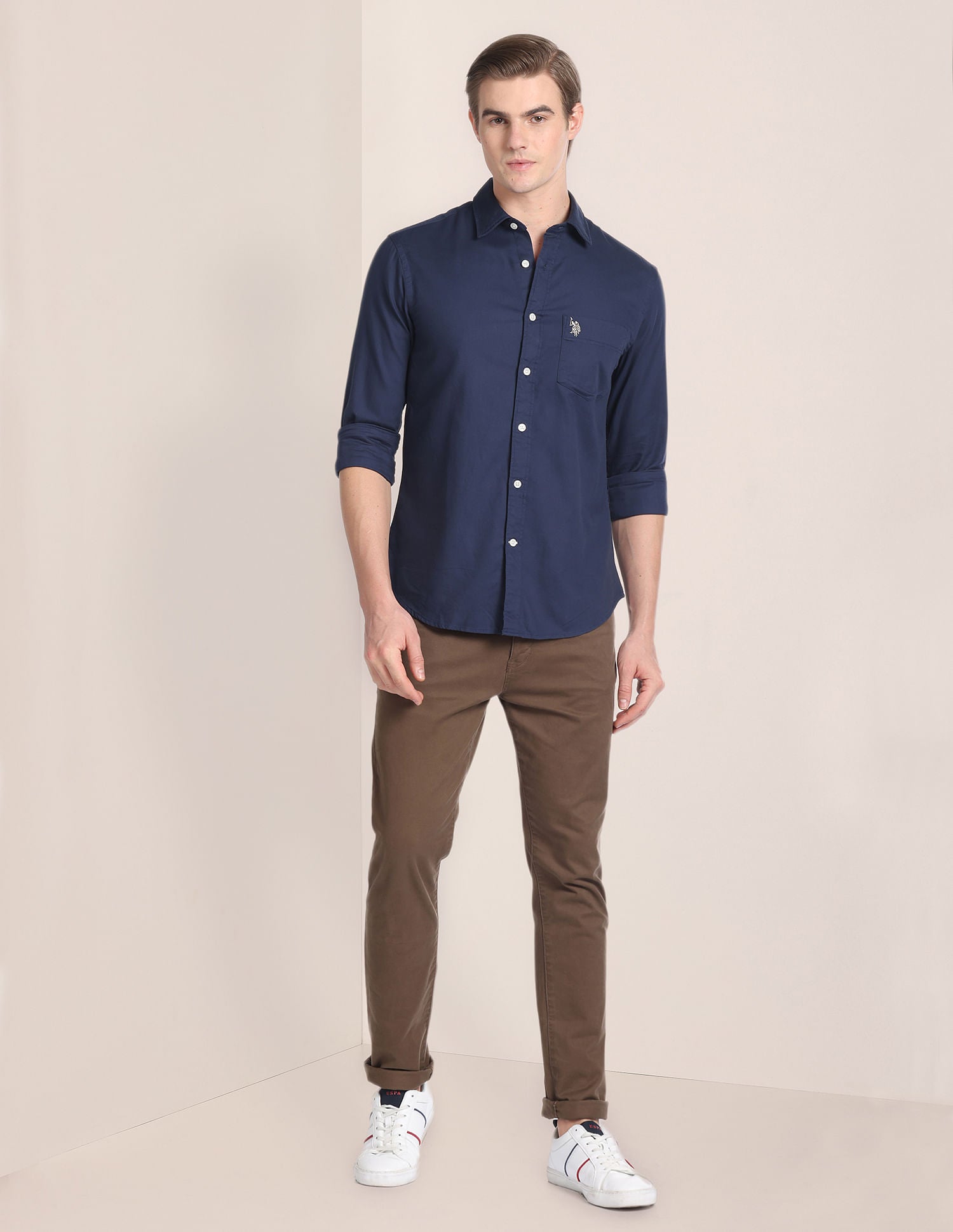 Solid Dobby Casual Shirt Navy - U.S. Polo Assn. India | Large